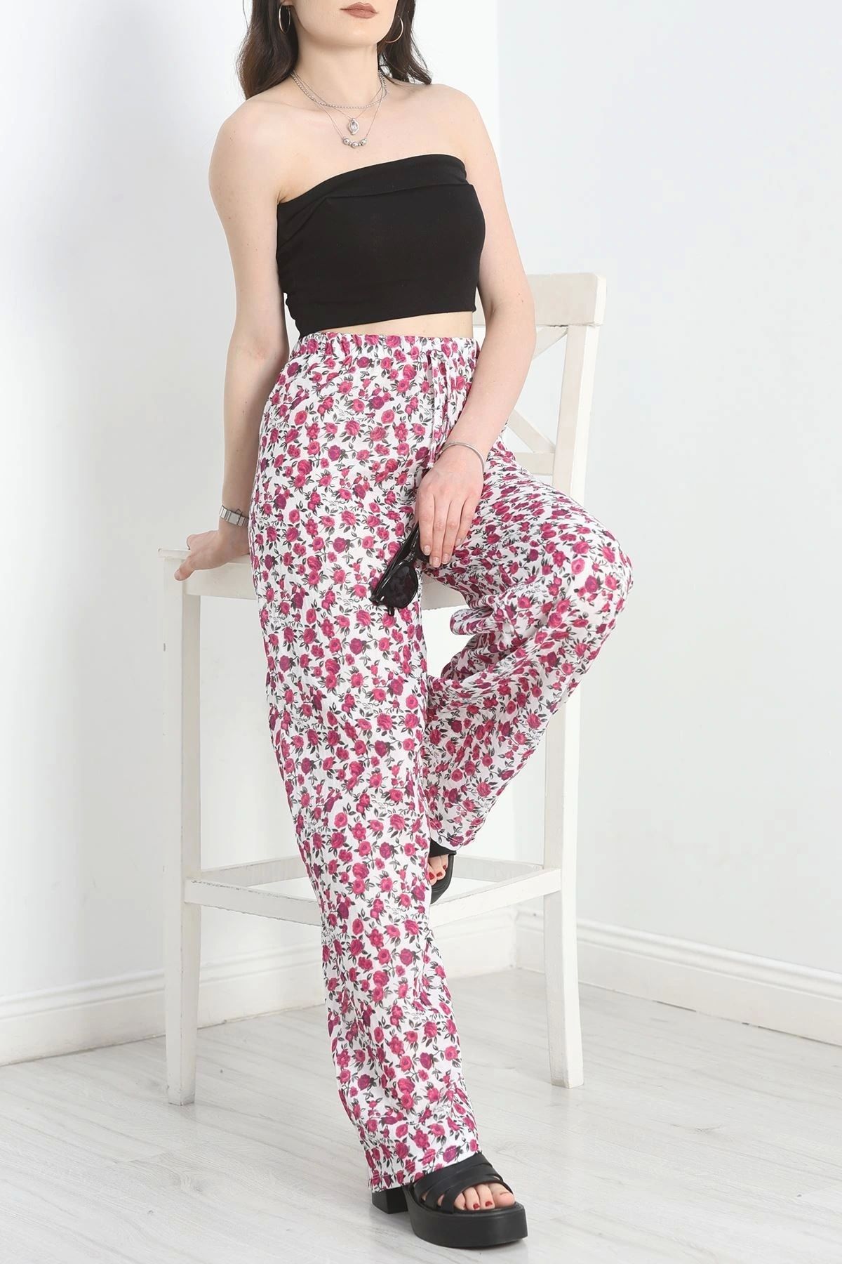 OurStyles Desenli Keten Pantolon Fuşya - 40997.701.