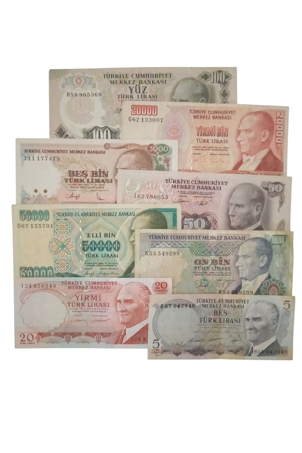 Yediotuz 6. 7. Emisyon 8 Adet Koleksiyon Kağıt Para Eski Para Hobi Hediye Antika Para