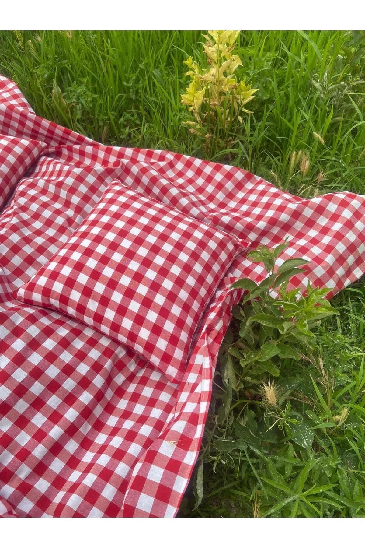 Junenext Yer Masa Piknik Örtüsü Sofra Bezi 170 X 170 , 2 Minder Dahil