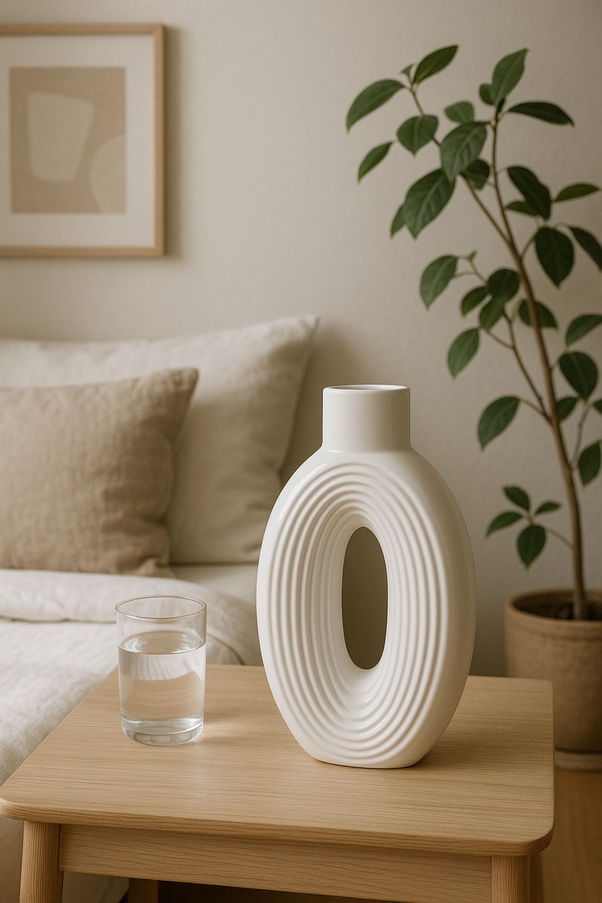 Ecomuse Home Modern Dekoratif Vazo – Iskandinav Beton Oval Vazo - Büyük Boy
