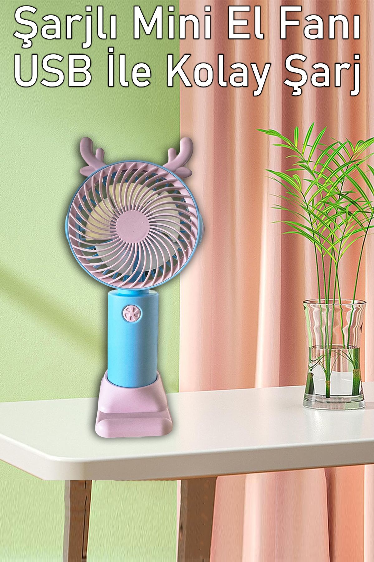 nextbuy Şarjlı Mini El Fanı Ve Masa Fanı Soğutucu Pervane Taşınabilir Şarj Edilebilir Mavi Pembeli DD8022B