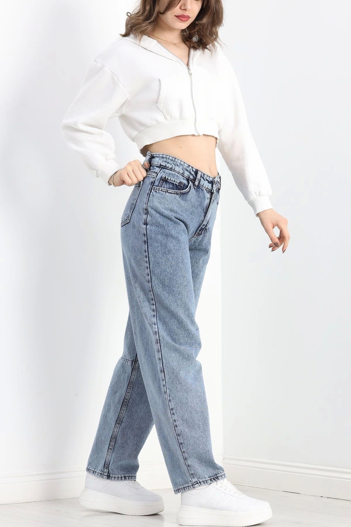 OurStyles Pileli Baggy Kot Pantolon Buzmavi - 40061.925.