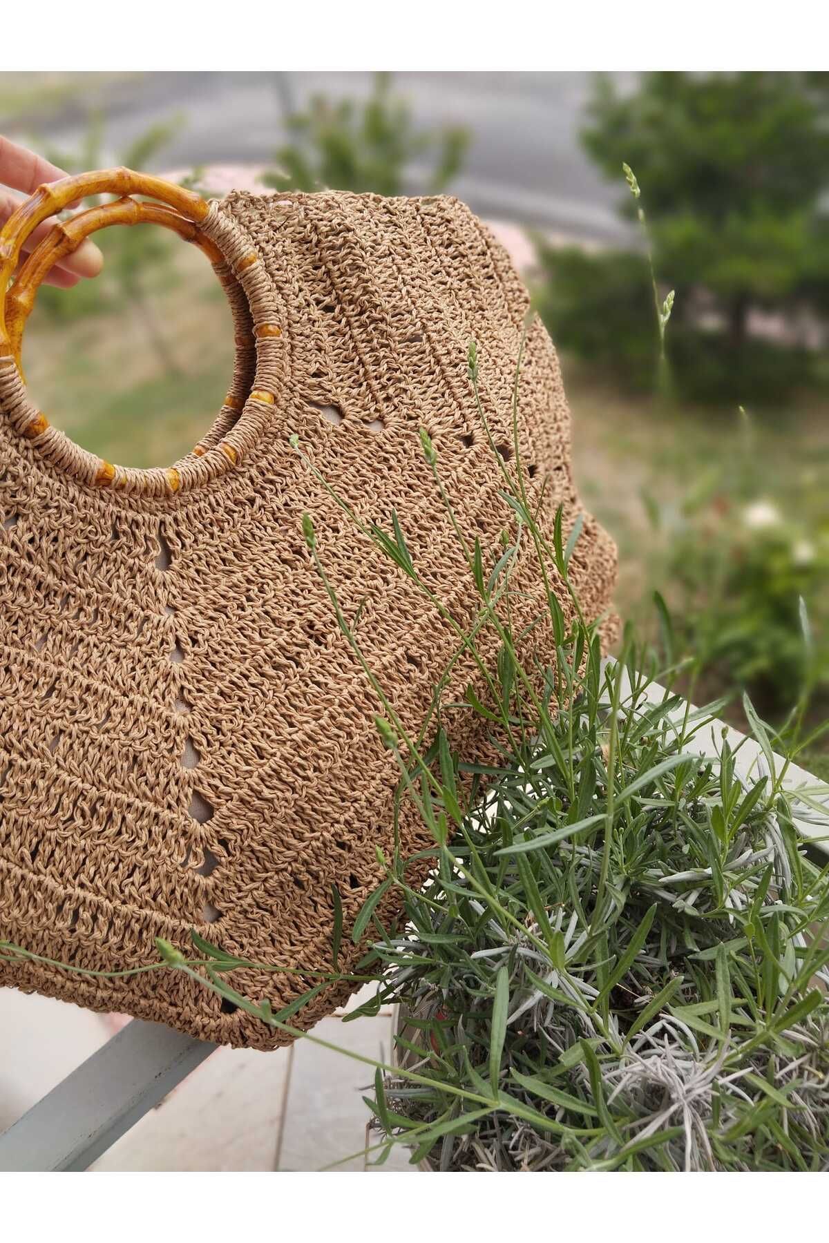 symaslandesign Hasır el örgüsü çanta,yazlık,astarlı çanta