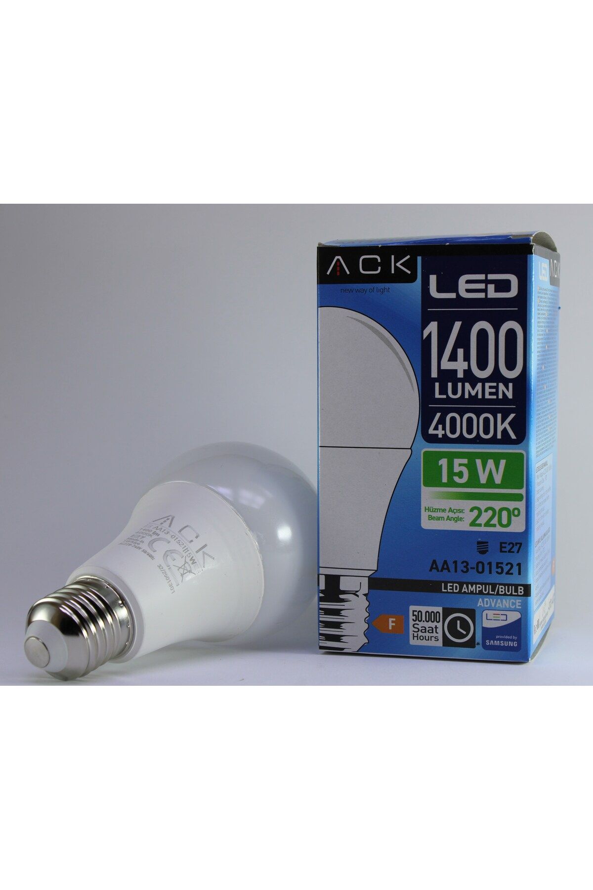 ACK 15W 4000 KELVİN BEYAZ VE SARI RENK ARASI GÖZ YORMAZ LED AMPÜL