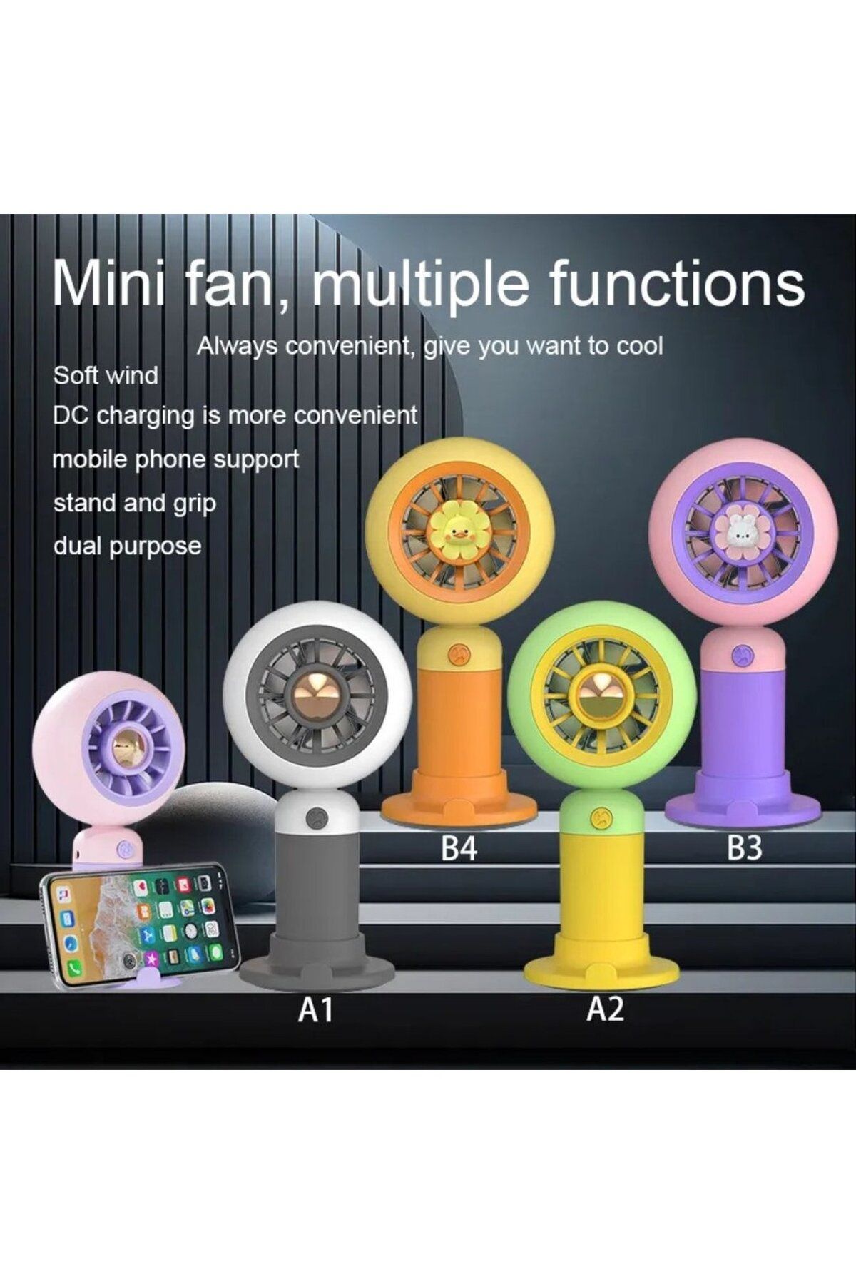 Mi-ÇA HOME Turbo Model Şarjlı Mini El Fanı Ve Masa Fanı Soğutucu Pervane Taşınabilir Vantilatör 1 Adet