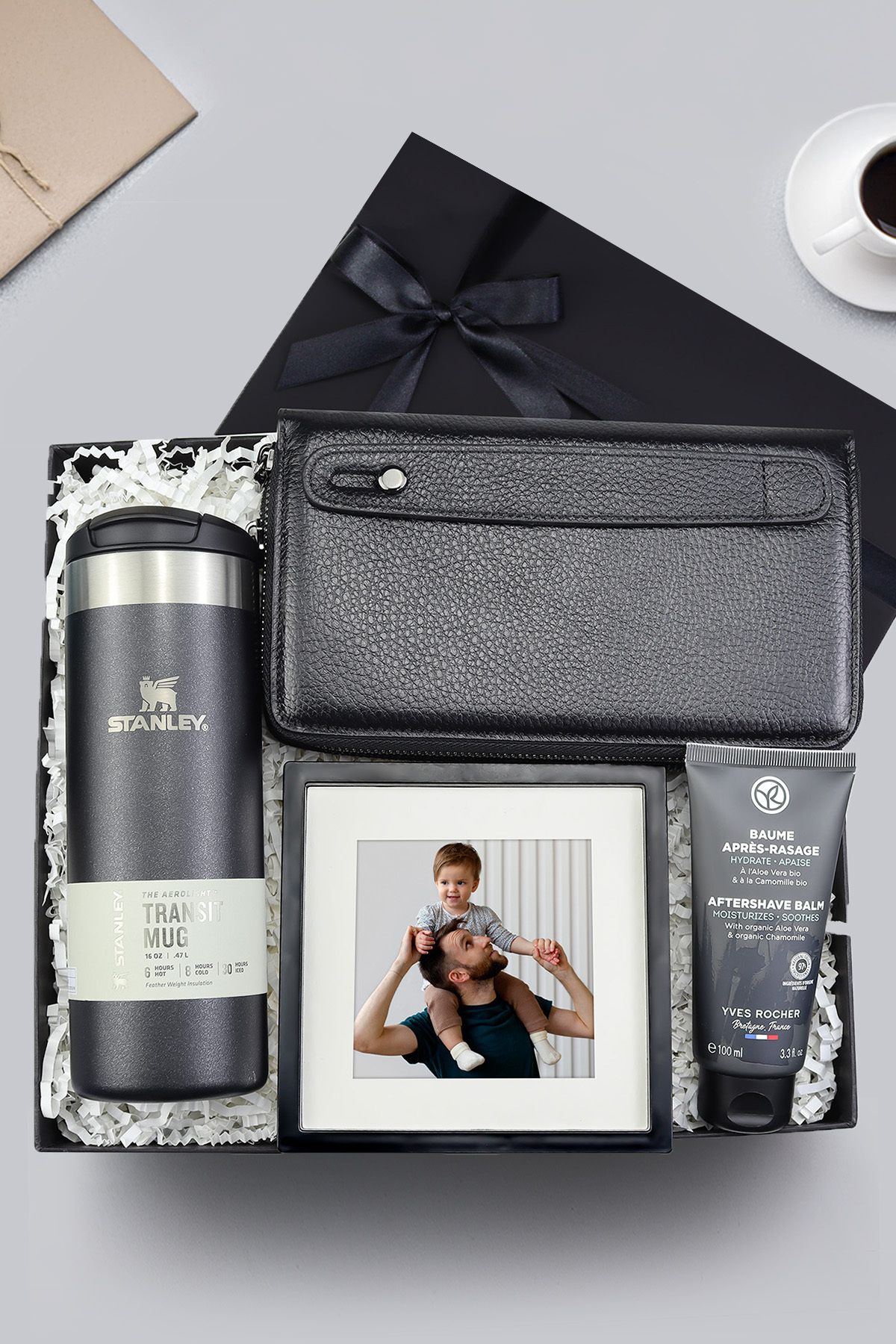 Trendmiya Deri Erkek Cüzdan & 0,47 ml & Yves Rocher Balsam & Paspartu Çerçeve Hediye Seti