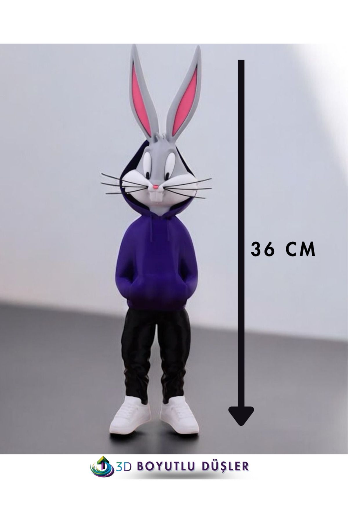 ZTE 3D BASKI Bugs Bunny Figürü -RENKLİ- Özel Tasarım 36 Cm (MOR)