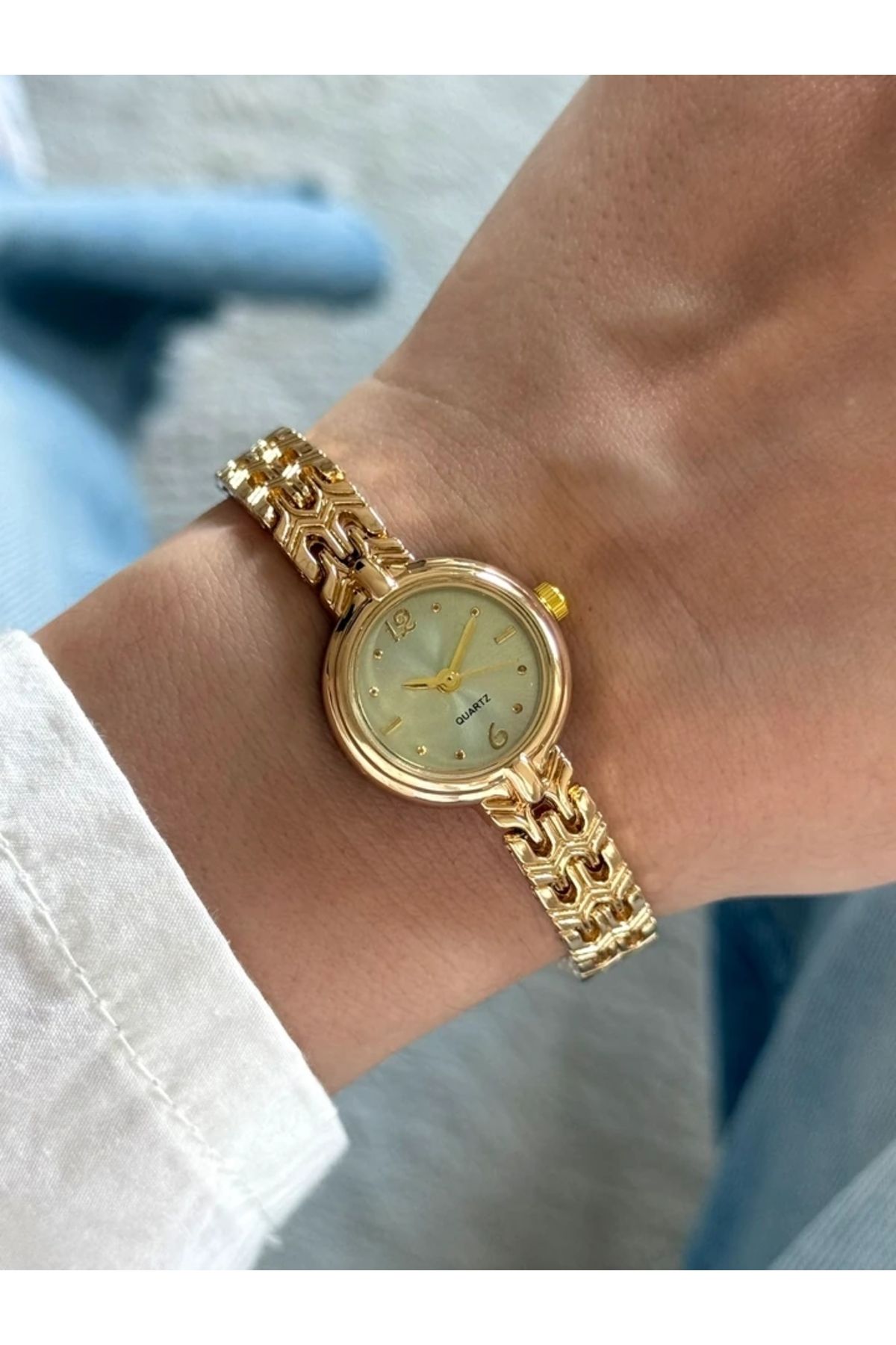 RoseandRoses Pret Vintage Model Özel Tasarım Kadın Kol Saati Gold (Açık Yeşil Kadran)