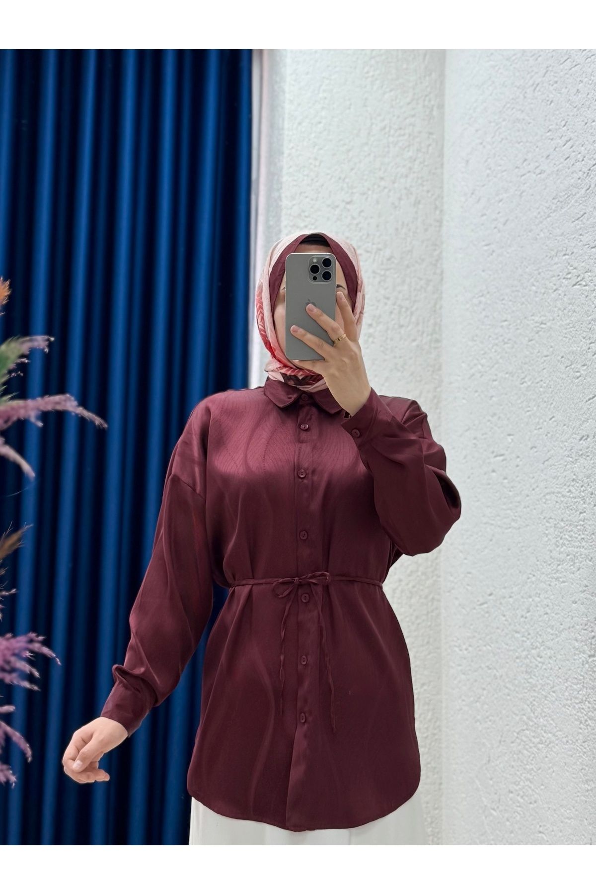MİHRA STORE Soressa Kendinden Desenli Jakarlı Gömlek-BN4122 Bordo