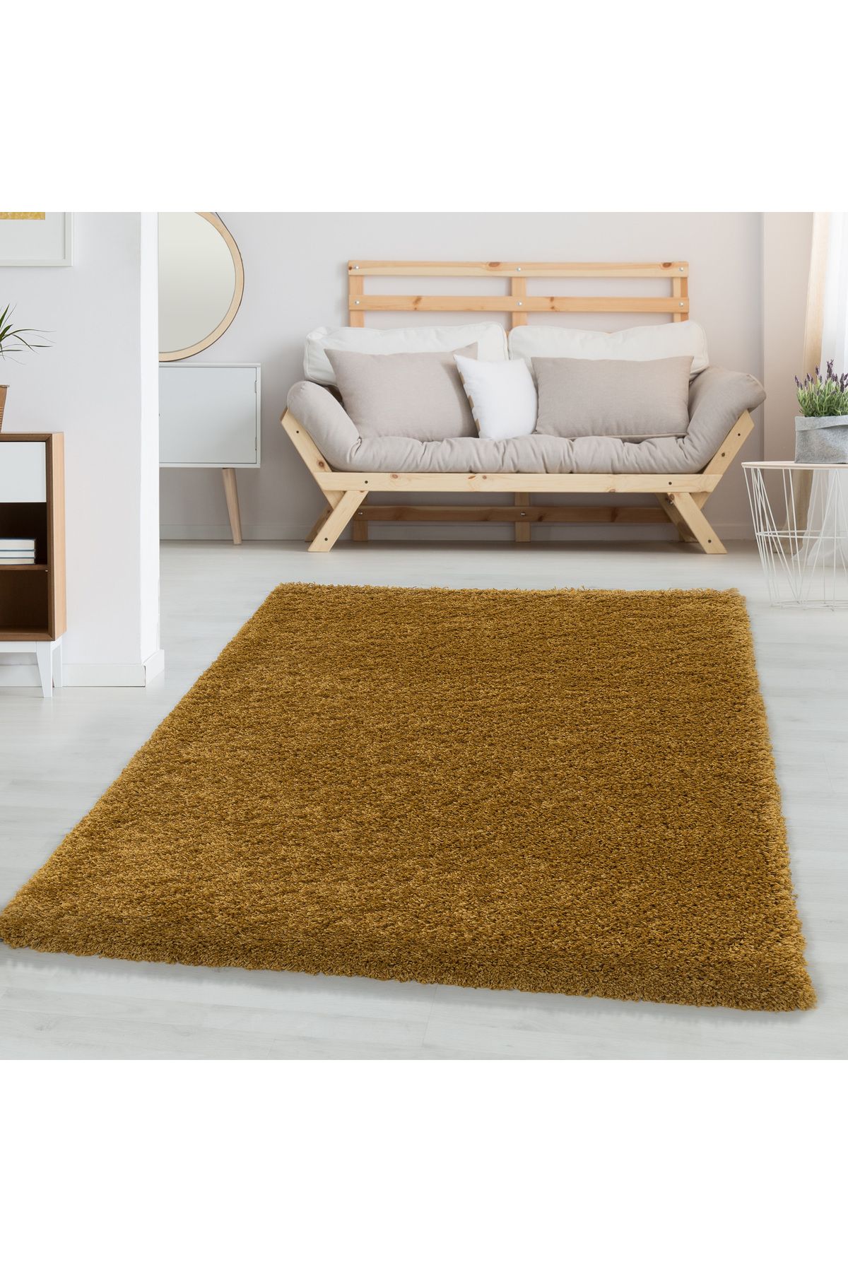 Karpetica Shaggy Salon halısı yumuşak yüksek havlı düz Altın Gold Dore Dokuma Halı