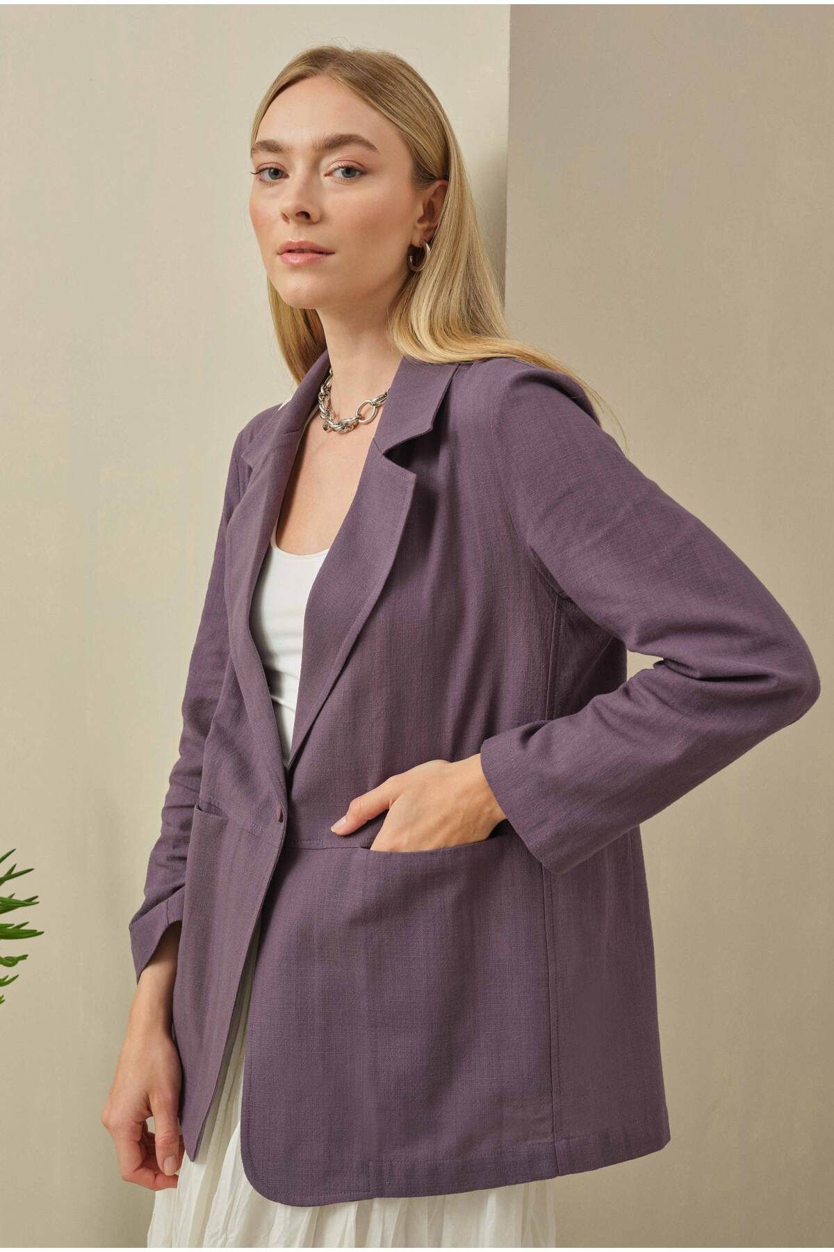 HEQA Keten Blazer Ceket Retro Violet