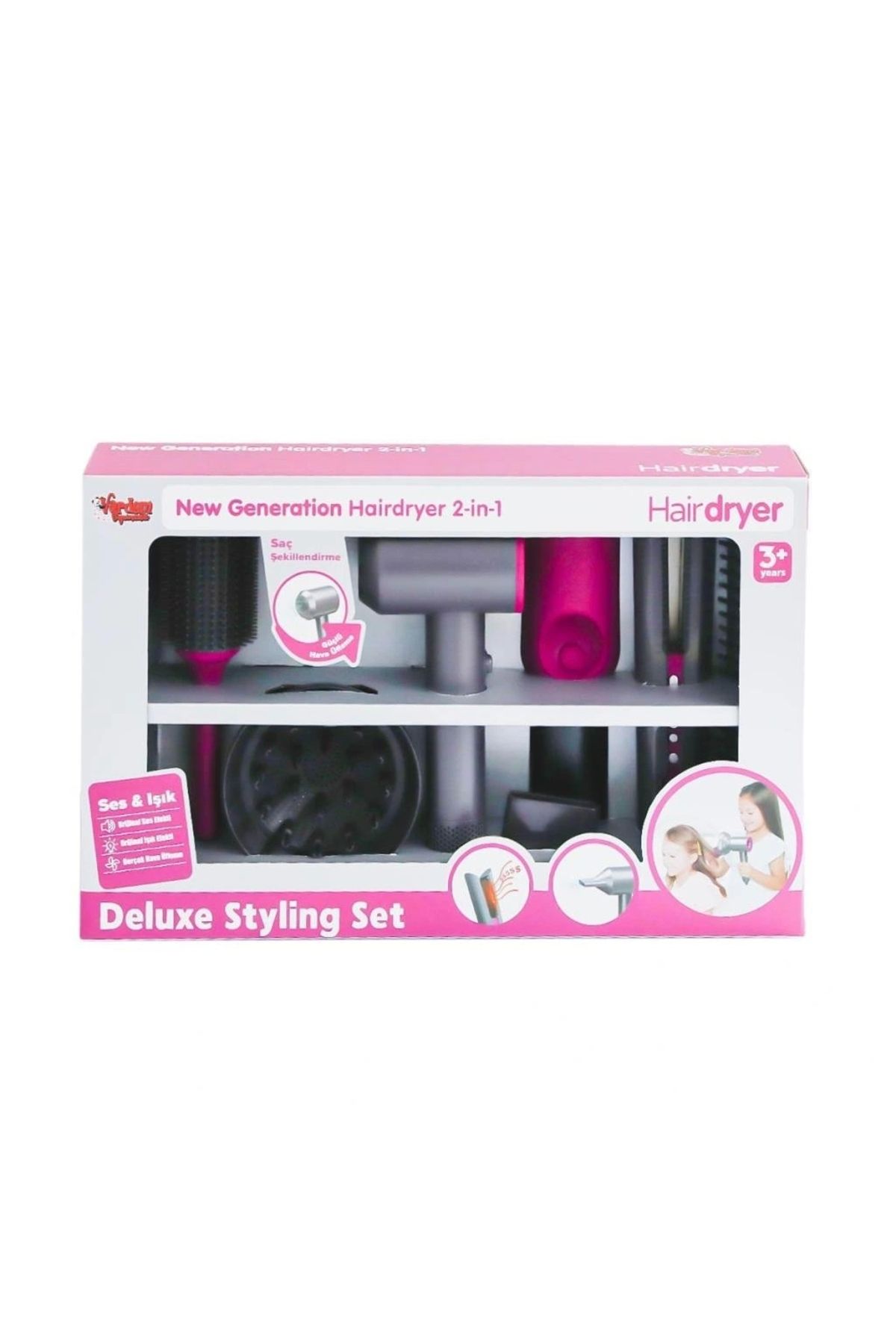 OurStyles HUA-1019 Sesli ve Işıklı 2IN1 Lüks Saç Şekillendirici Set -Vardem Oyuncak