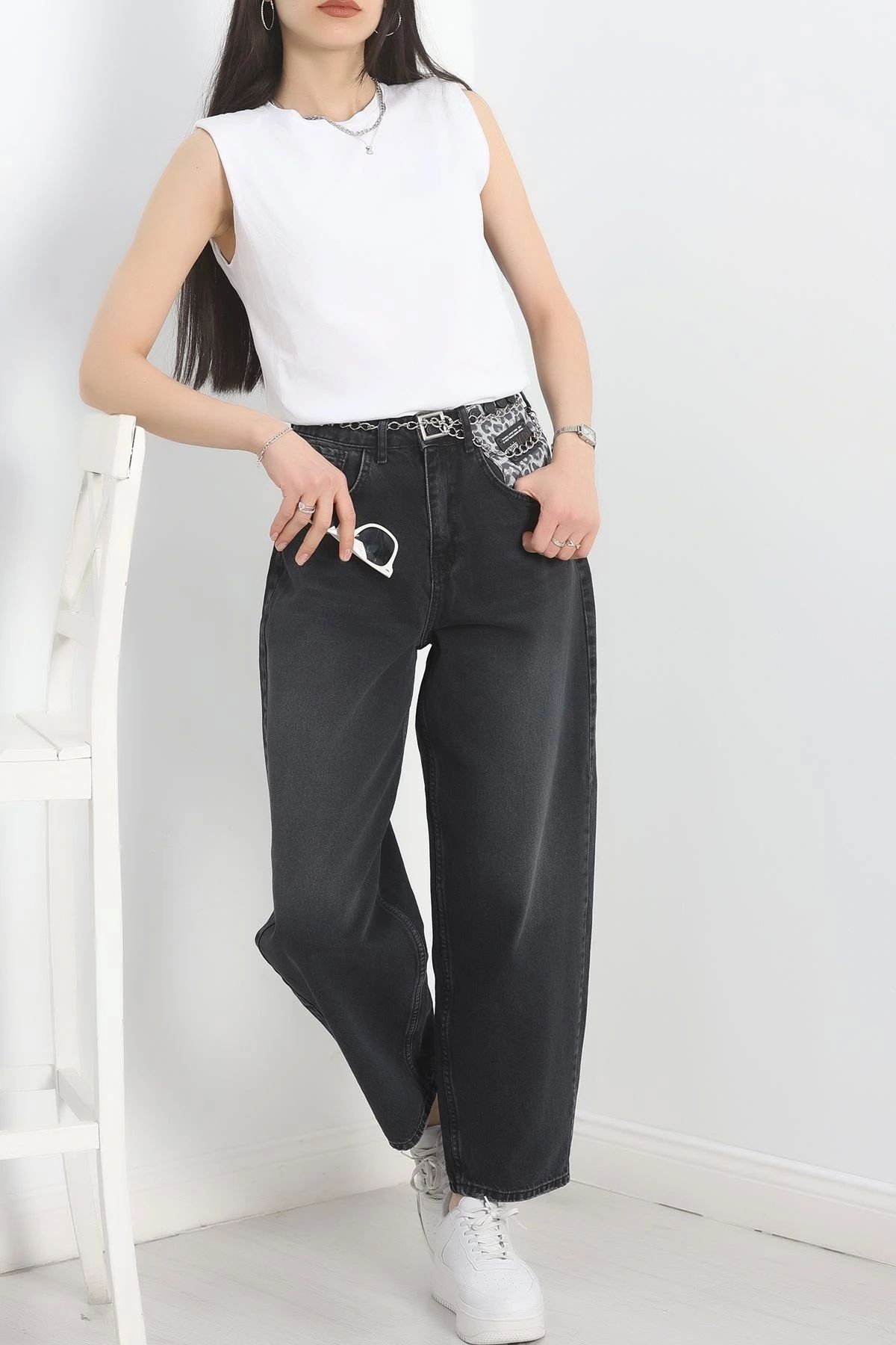 OurStyles Leopar Detay Baggy Kot Pantolon Füme - 30540.1975.