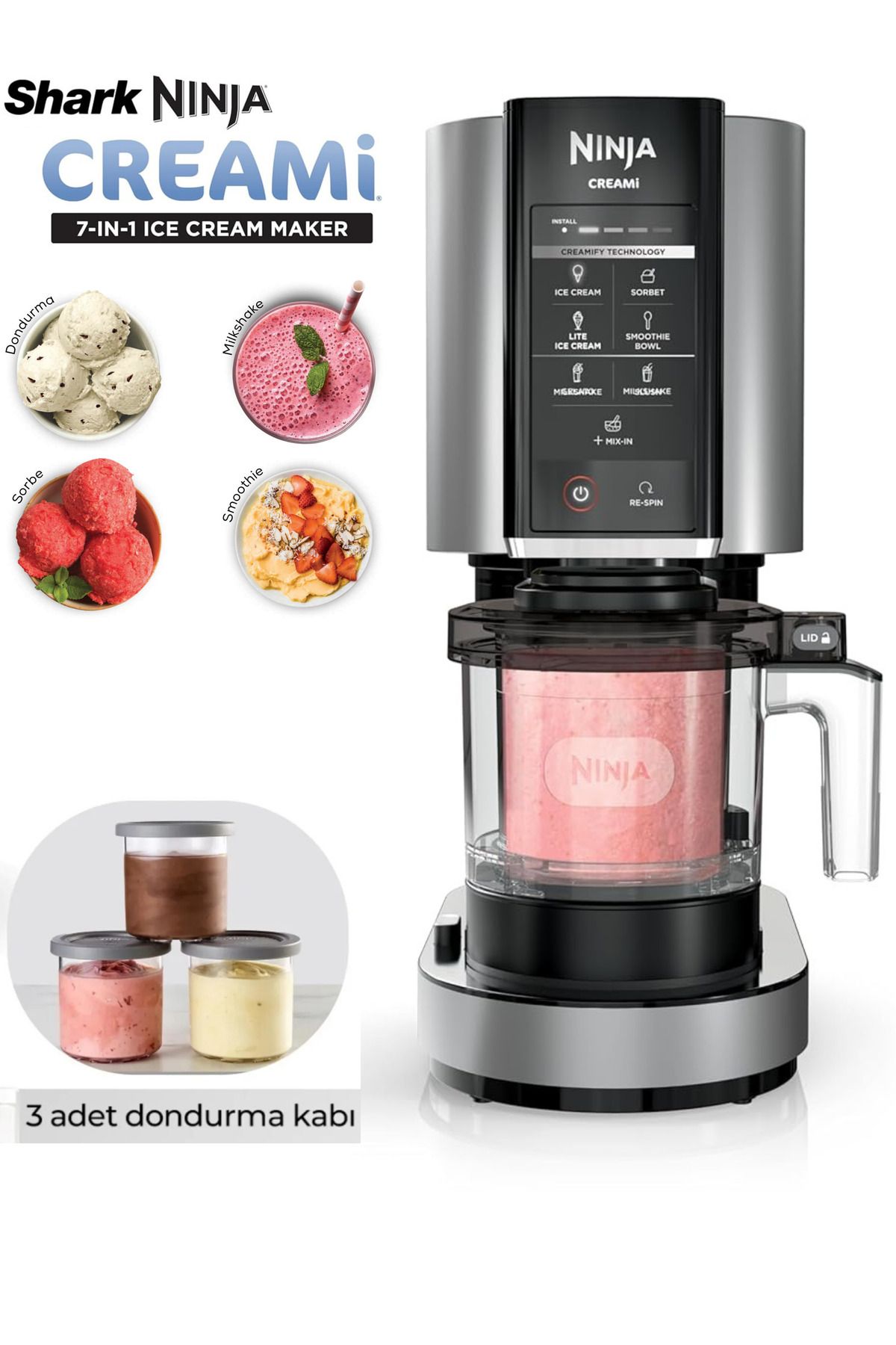 Shark Ninja Ice Cream Maker - Milkshake, Gelato, Sorbe, Smoothie Kasesi, Dondurma Makinesi -Mükemmel Kıvam