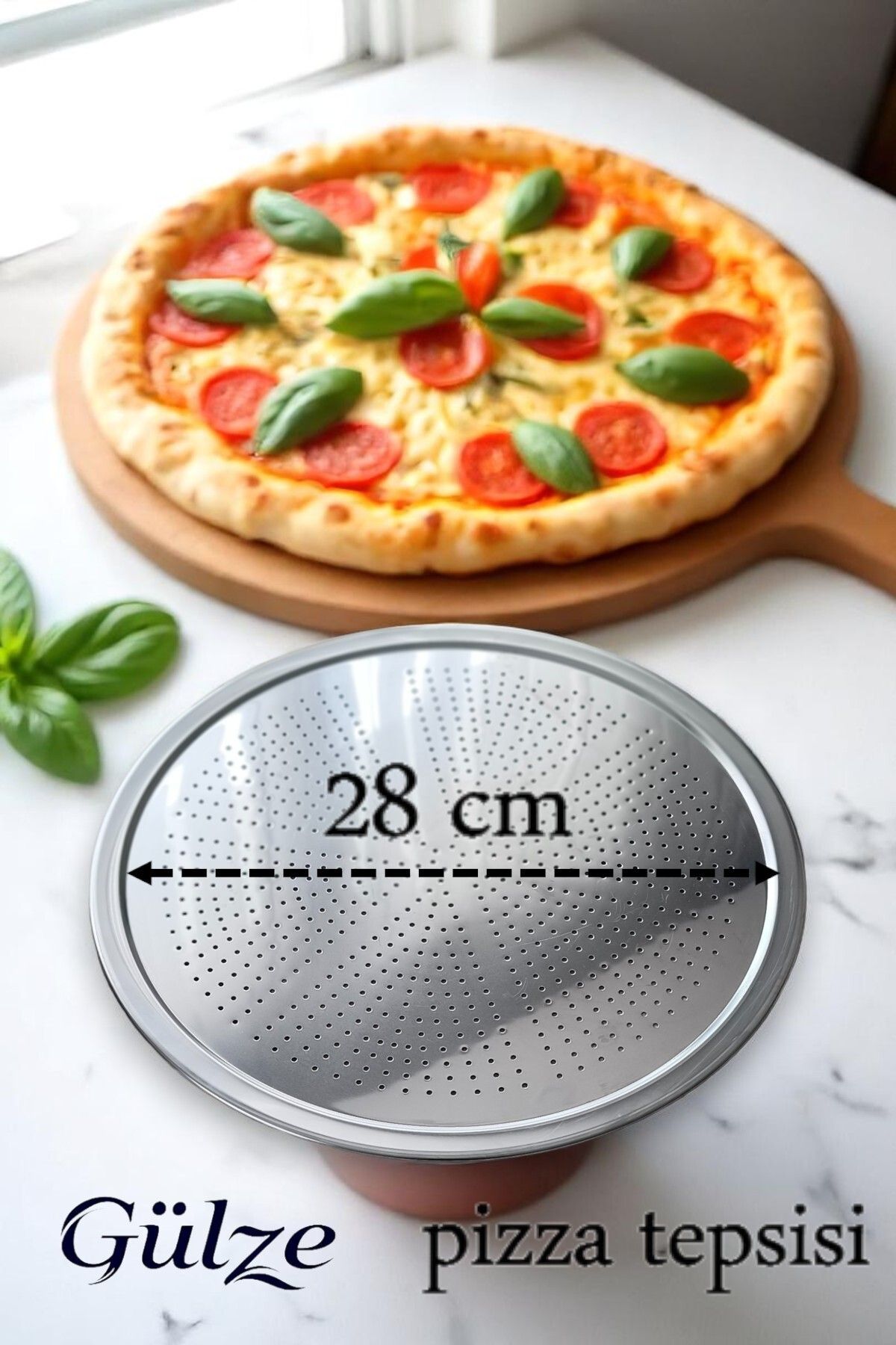 Maglor Paslanmaz Çelik Pizza-Pide-Lahmacun Tepsisi / Pişirme ve Sunum Tepsisi (28 cm)