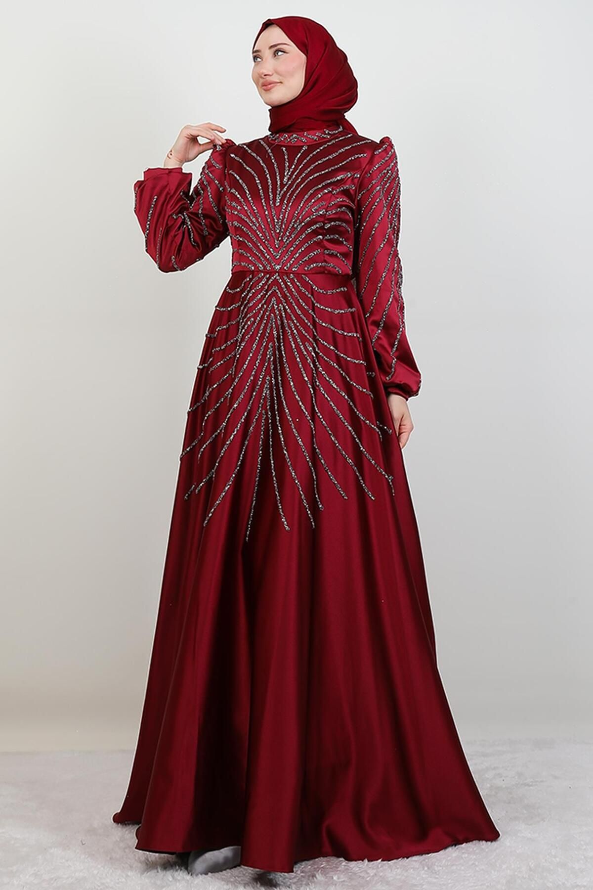 giz astore Gülfem Saten Abiye Bordo