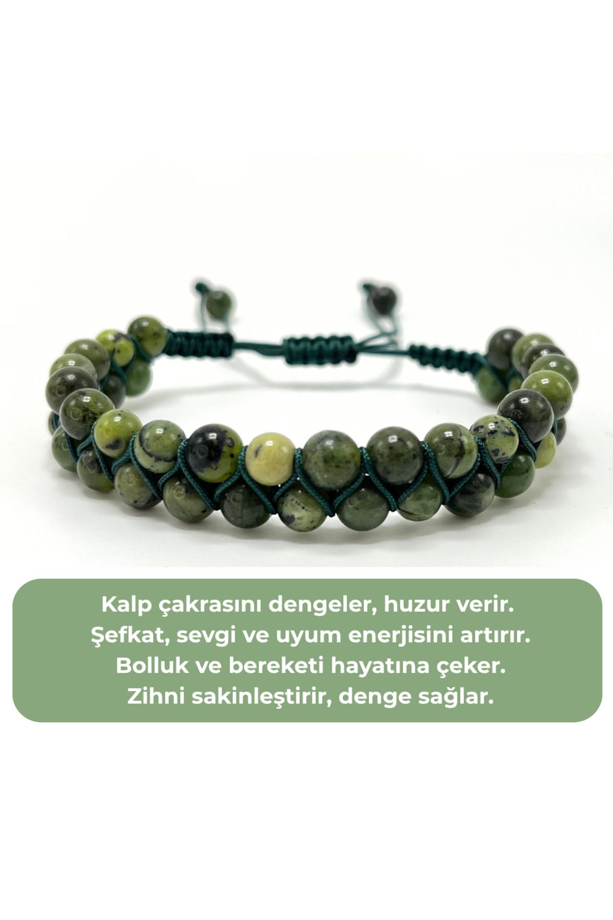 YILDIZ DOĞAL TAŞ SERTİFİKALI Yeşim Doğal Taş 6mm Çift Sıra Doğal Taş Makrome Bileklik Ayarlanabilir Ölçü