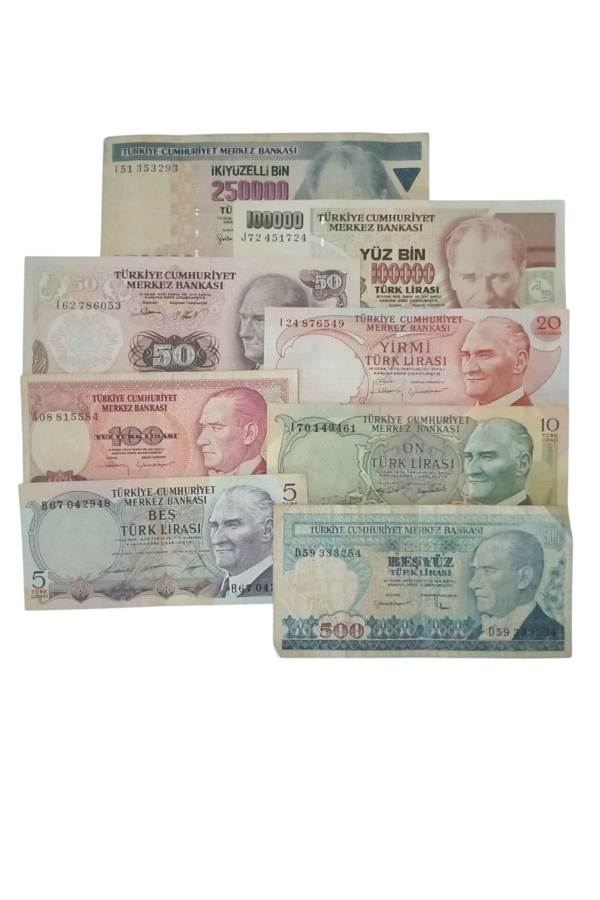 Yediotuz 6. 7. Emisyon 8 Adet Koleksiyon Kağıt Para Eski Para Hobi Hediye Antika Para