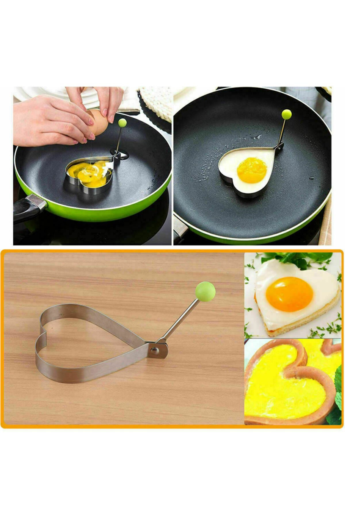 ÖYKÜ VE YİĞİT Metalik Kalp Şeklinde Metal Omlet Yumurta ve Krep Kalıpları