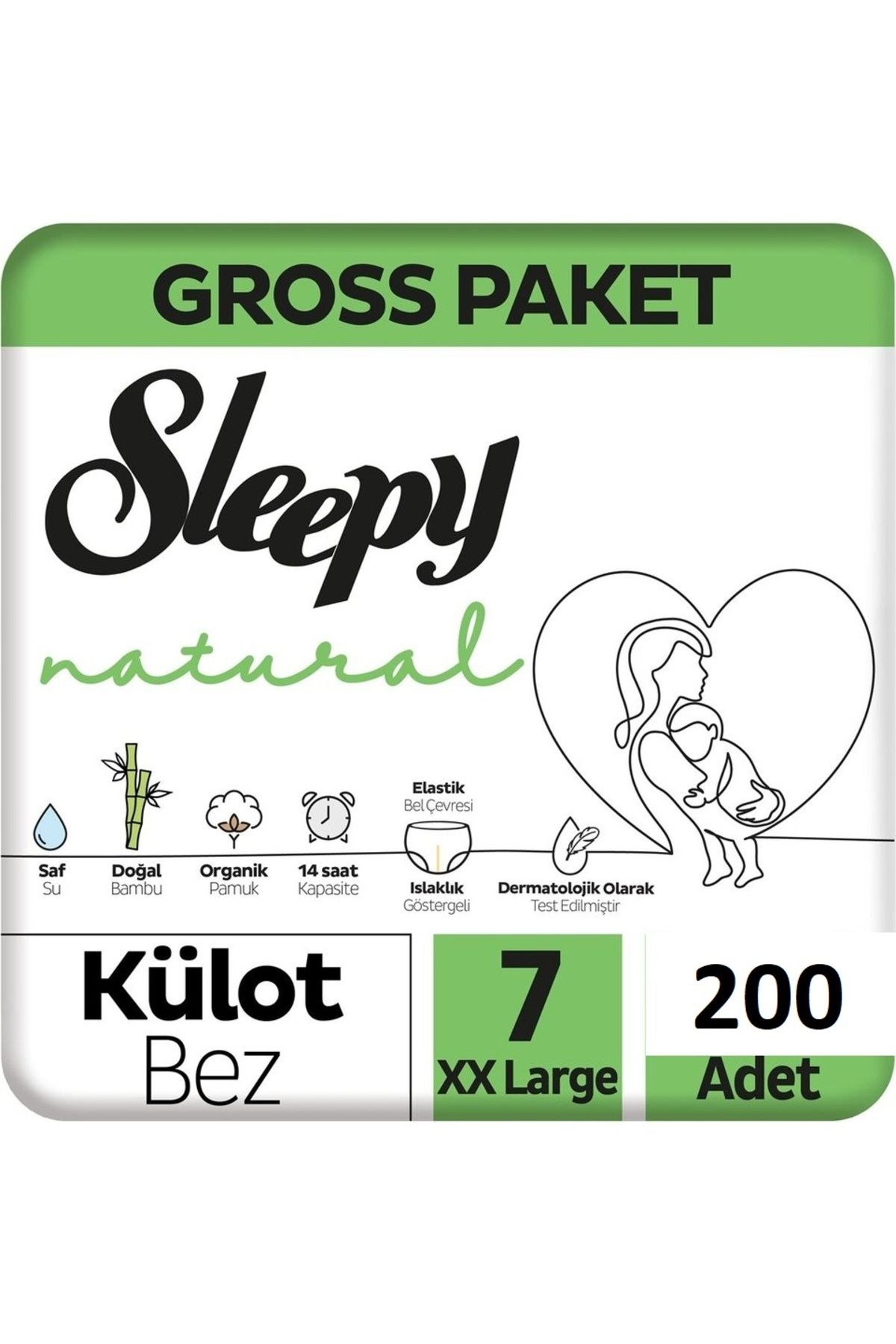 Sleepy Natural Gross Paket Külot Bez 7 Numara ( 20-30 kg ) Xxlarge 200 Adet