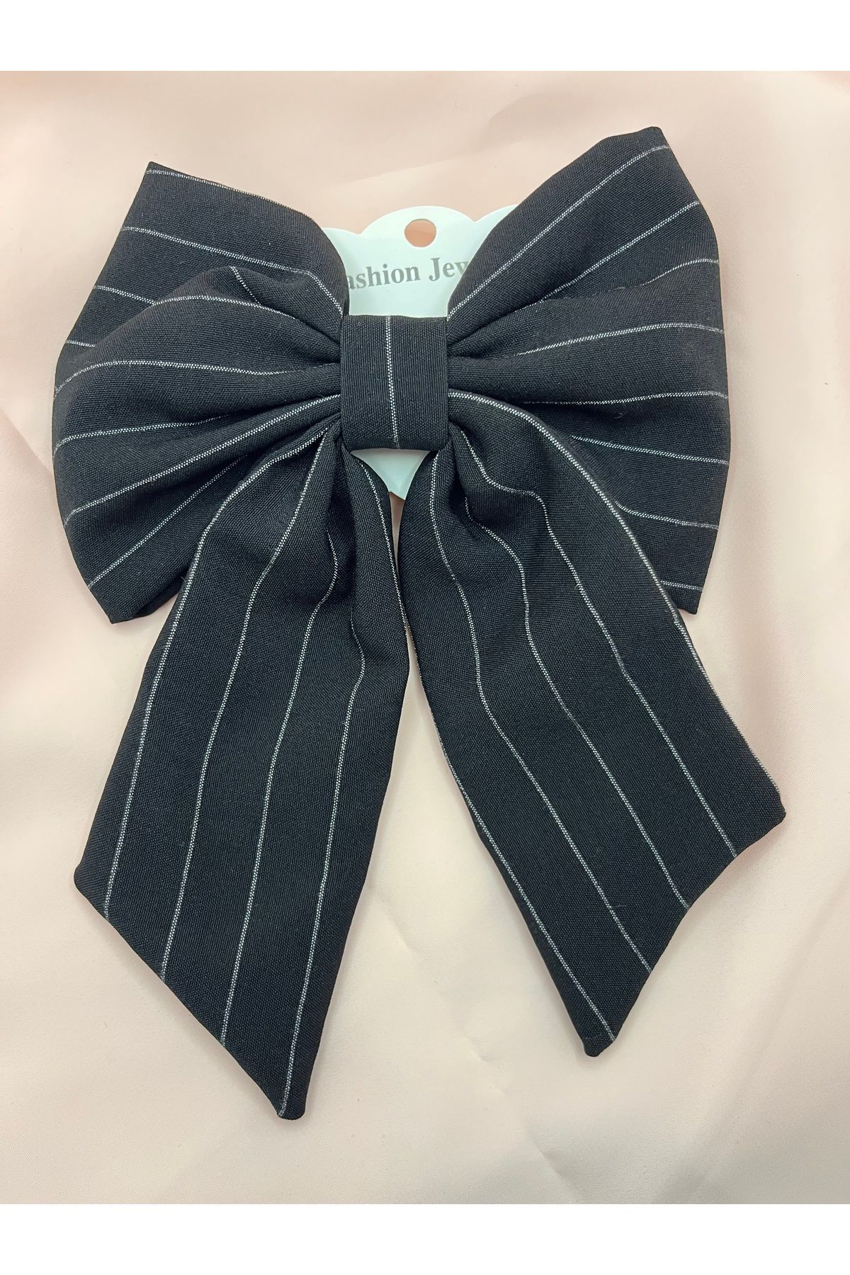 MOJO ACCESSORIES Siyah Beyaz Çizgili Pamuklu Kumaş Fiyonk Toka