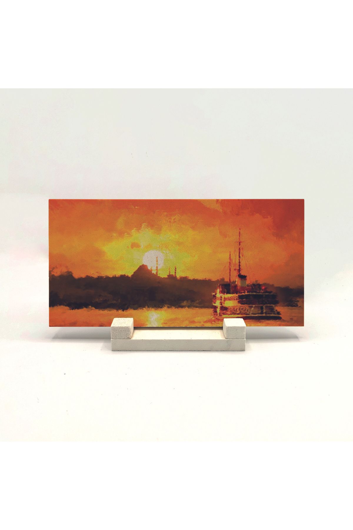 Souvenest İstanbul Silueti Baskılı Doğaltaş Masaüstlük 10x20 Drt-7