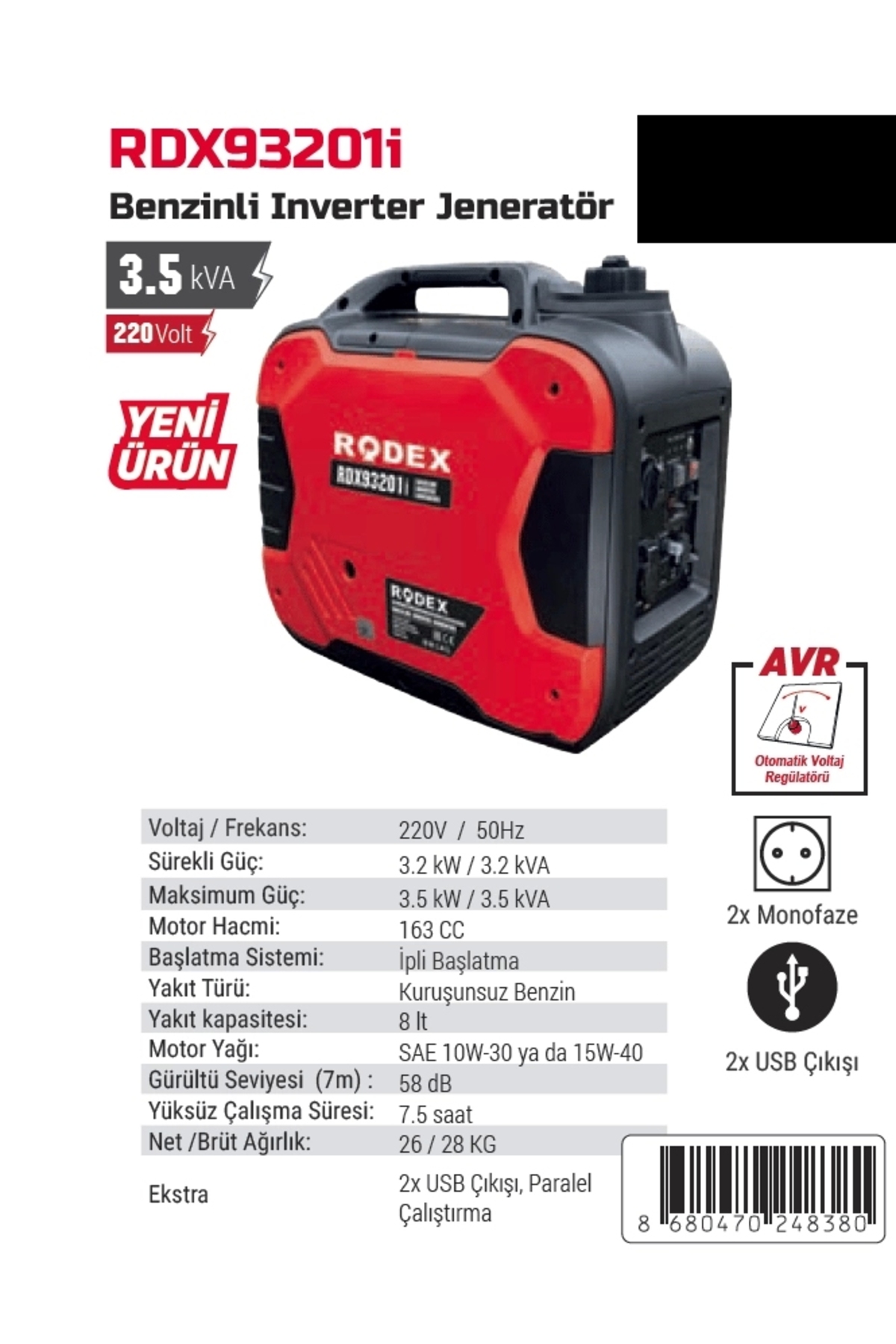 Rodex RDX93201İ Benzinli İnverter Jeneratör 3.5 kVA - Fiyatı