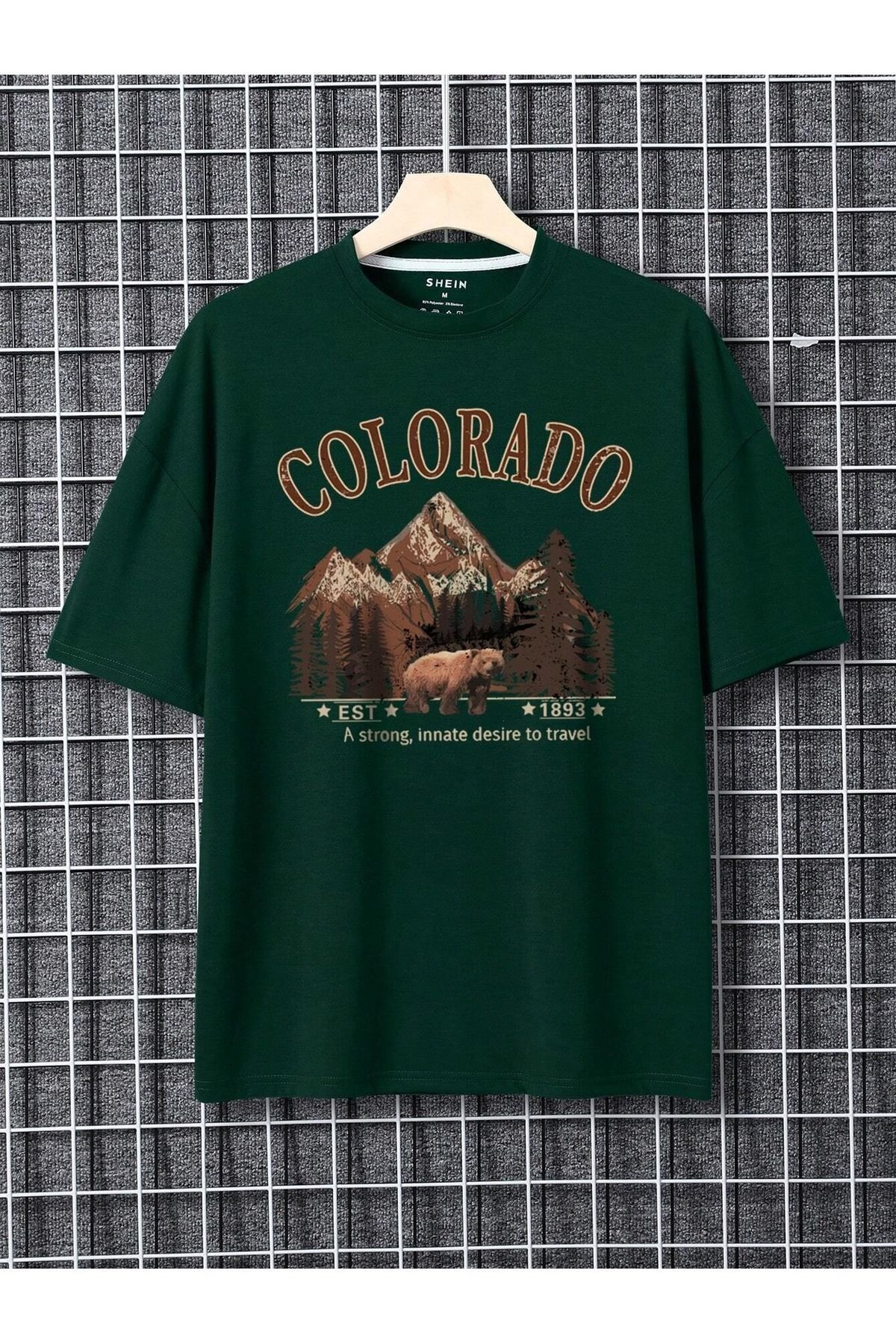 Boi Colorado Bear T-Shirt - Nefti Yeşil Baskılı Oversize Bisiklet Yaka Kısa Kol
