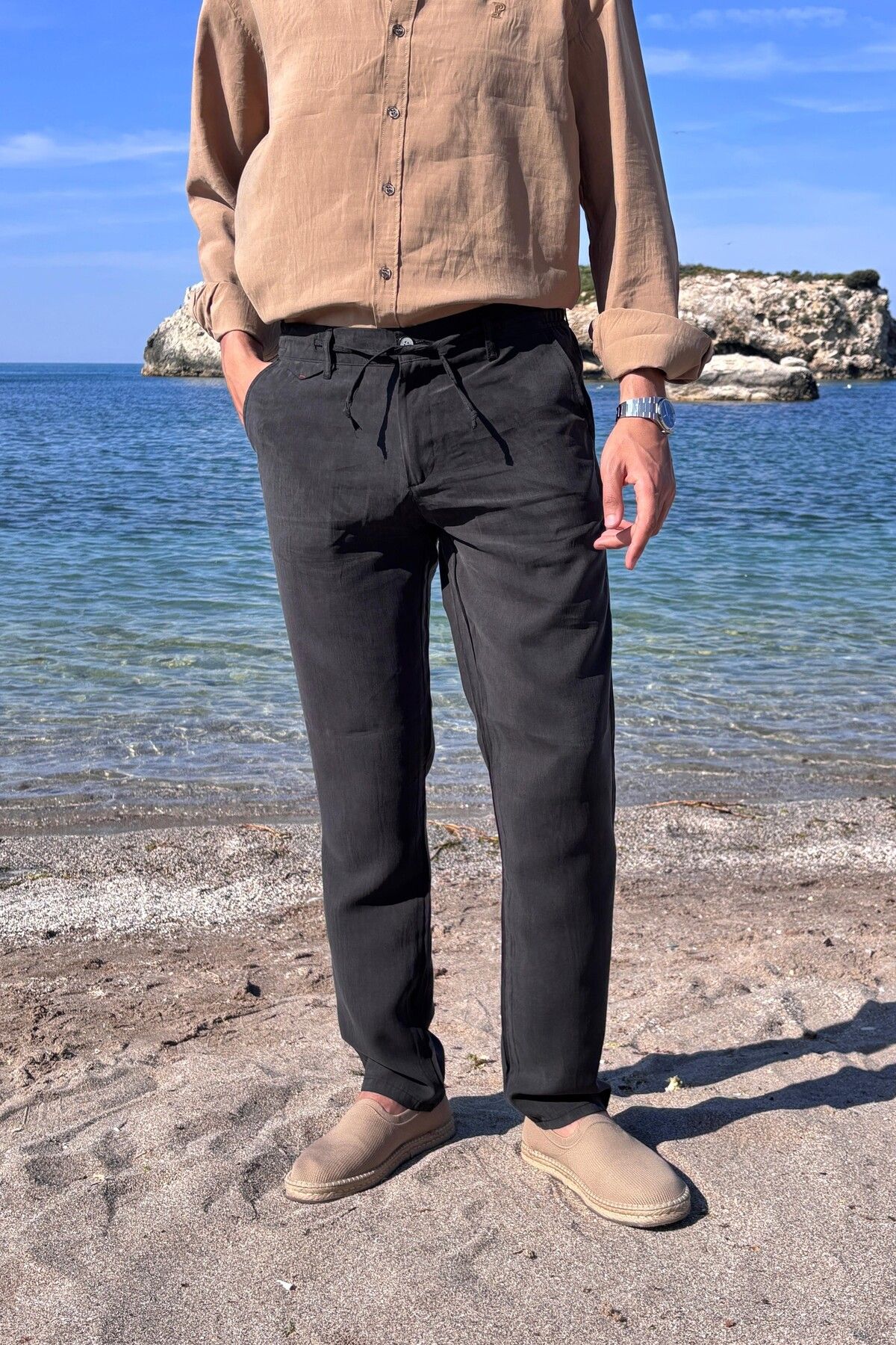 inpool Erkek, Yandan lastikli, Dökümlü, Liyosel, Regular fit, Old Money Culture Pantolon 304