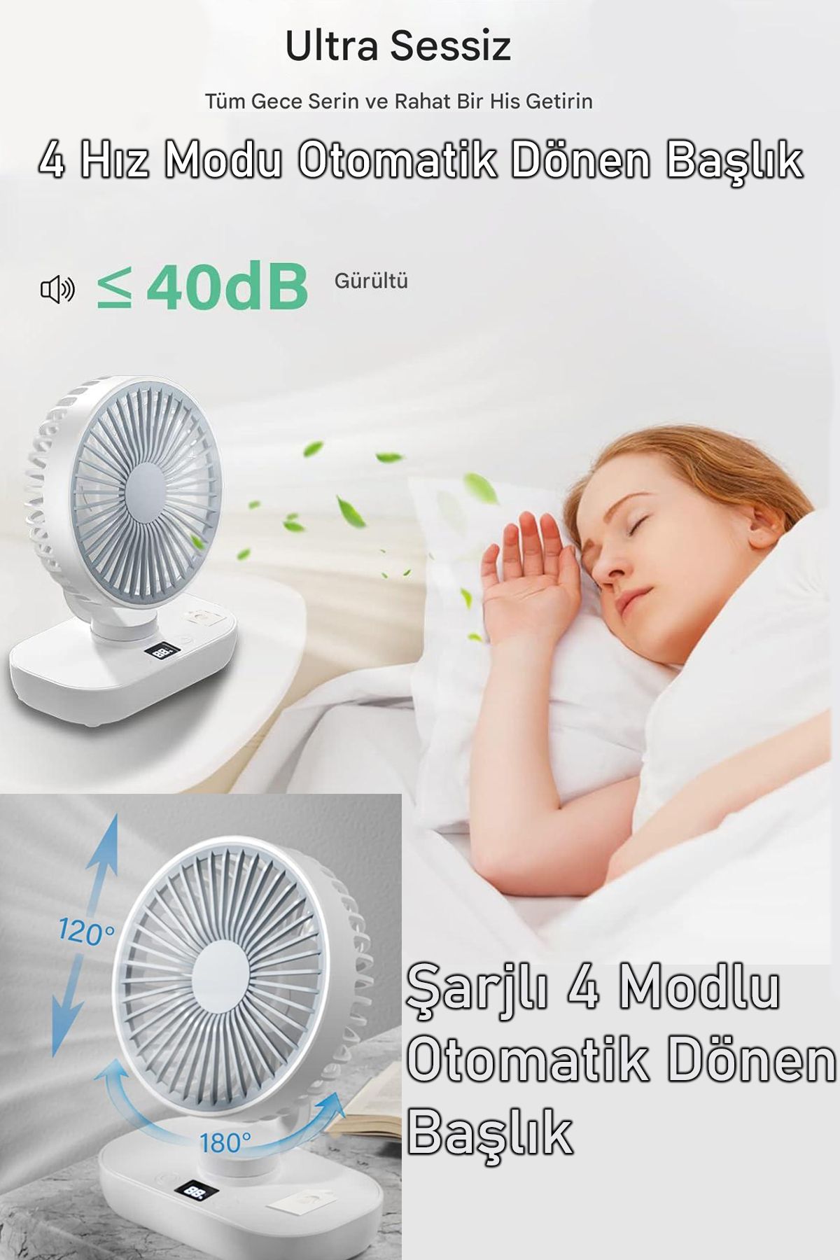 nextbuy Şarjlı Masaüstü Ve Asmalı Otomatik Döner Oynar Başlıklı Fan Soğutucu Vantilatör Beyaz HR002