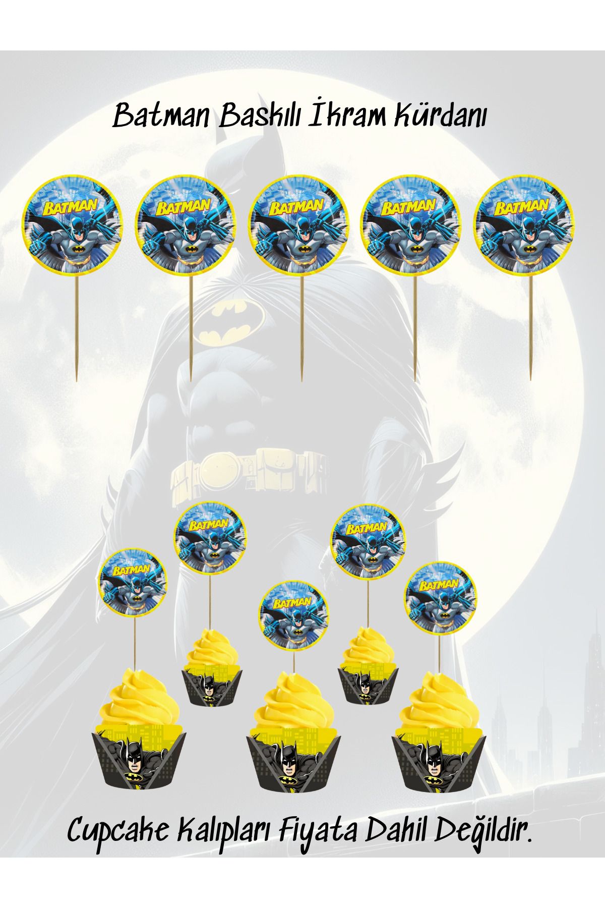 snowparty Batman Betmen Temalı Baskılı İkram Kürdanı Doğum Günü Süsü