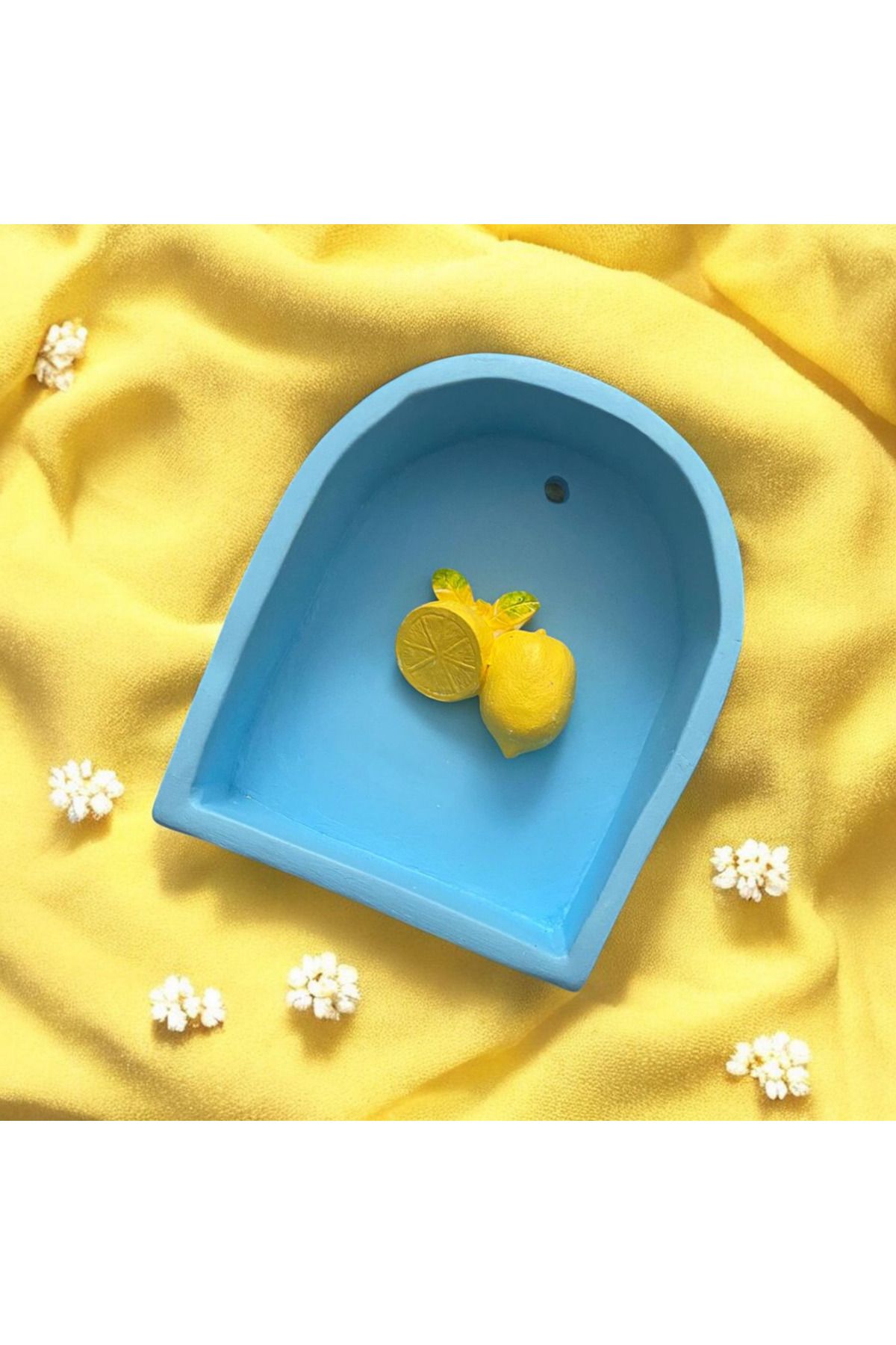 Season to Shine Üç Boyutlu Limon Süslemeli Bebe Mavisi Duvar / Masa Üstü Seramik Obje