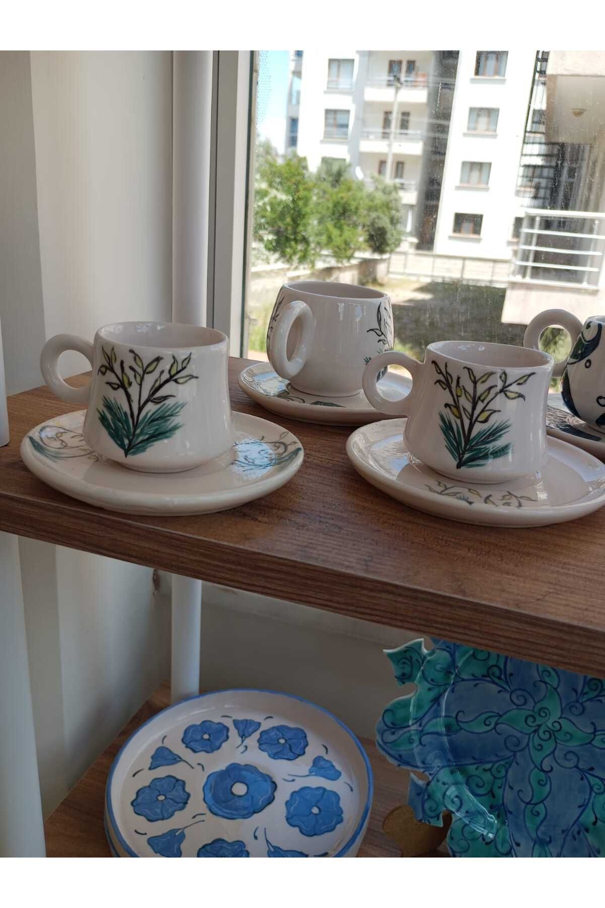 shop 2 Adet El Yapımı Seramik Tasarım Desenli Türk Kahvesi Fincan Takımı, Hediyelik