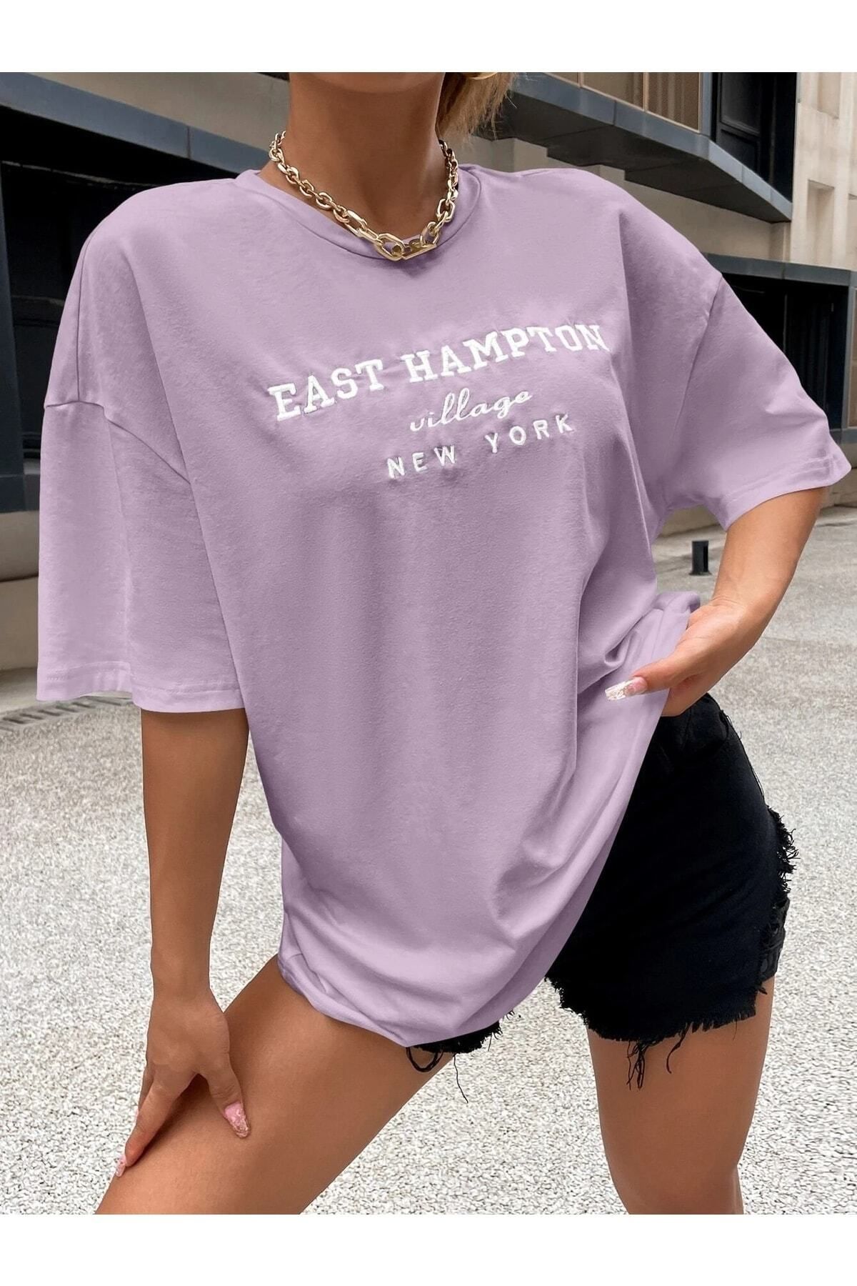 Boi Kadın / Kız East Hampton Baskılı Oversize T-shirt Salaş Boyfirend