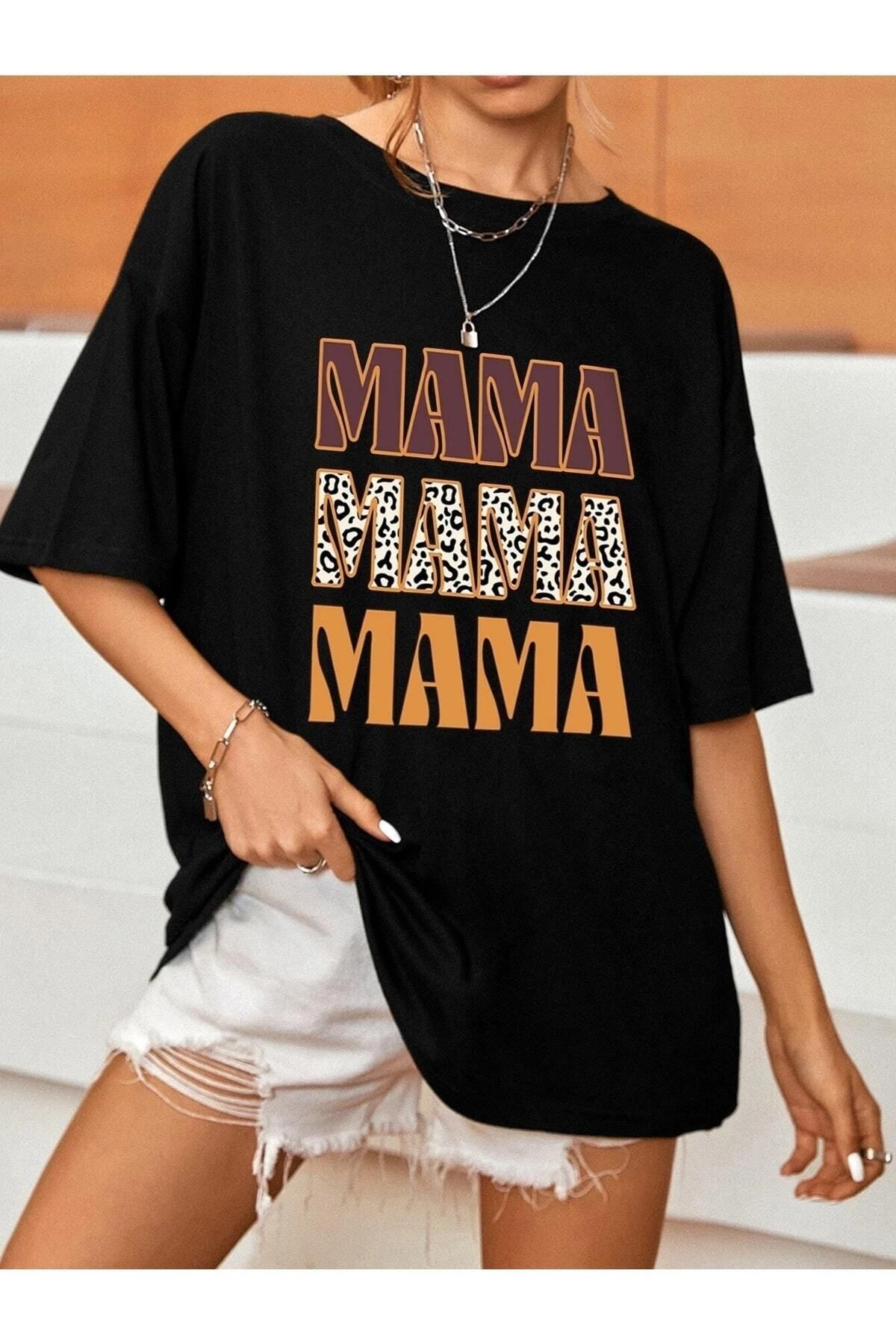 Boi Kadın / Kız Mama Siyah Baskılı Oversize T-shirt Salas Boyfriend
