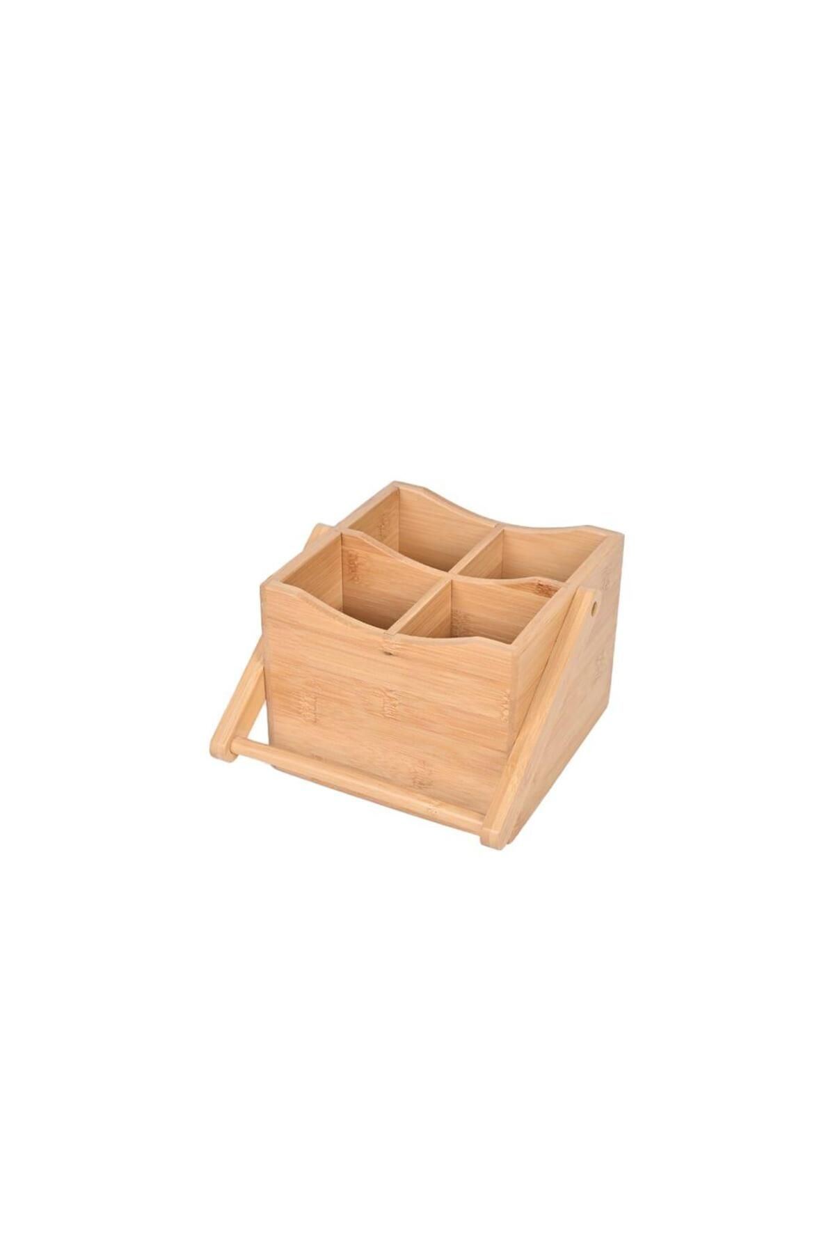 Altabi Bambu Organizer 4 Bölmeli İster Makyaj Organizer İster Kaşıklık Kulplu