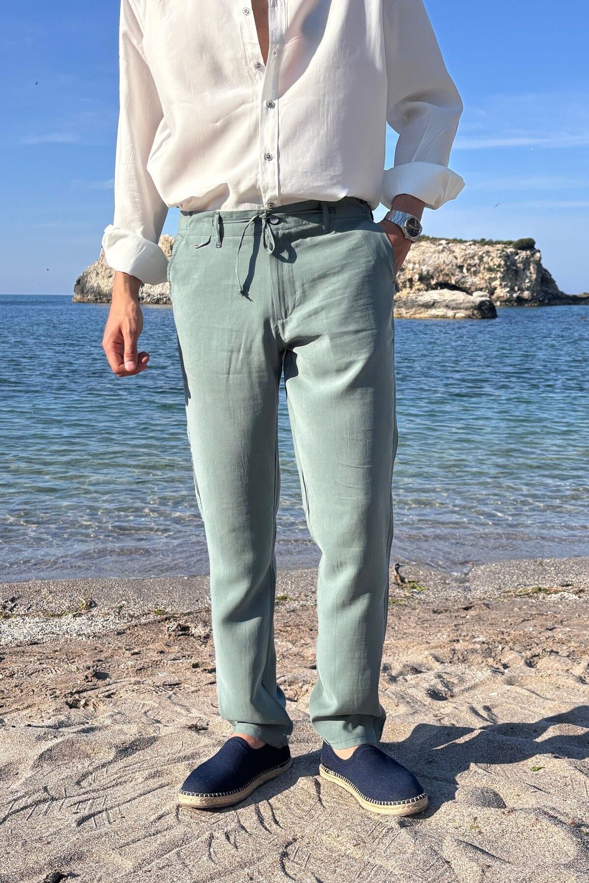 inpool Erkek, Yandan lastikli, Dökümlü, Liyosel, Regular fit, Old Money Culture Pantolon 304