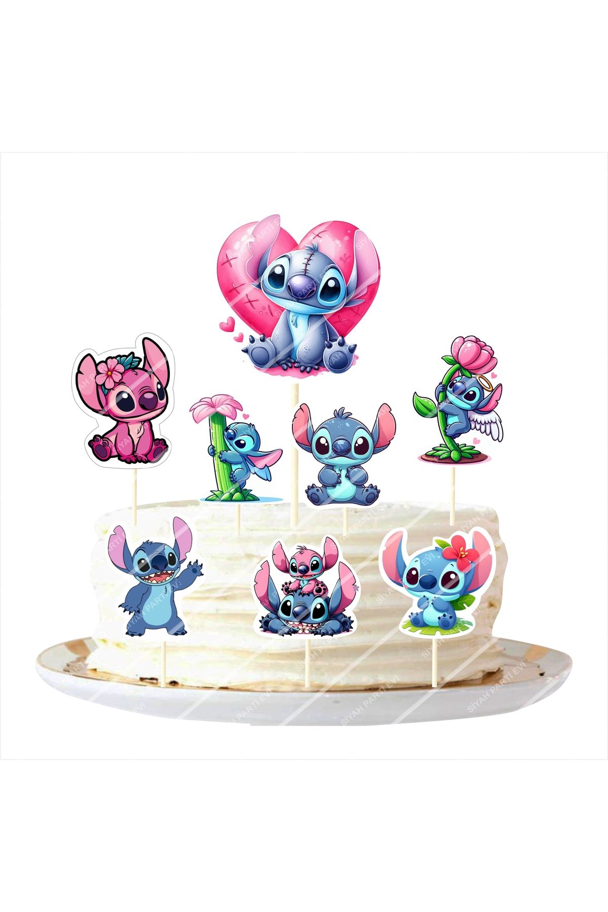 SİYAH PARTİ EVİ Stitch Doğum Günü Pasta Süsü