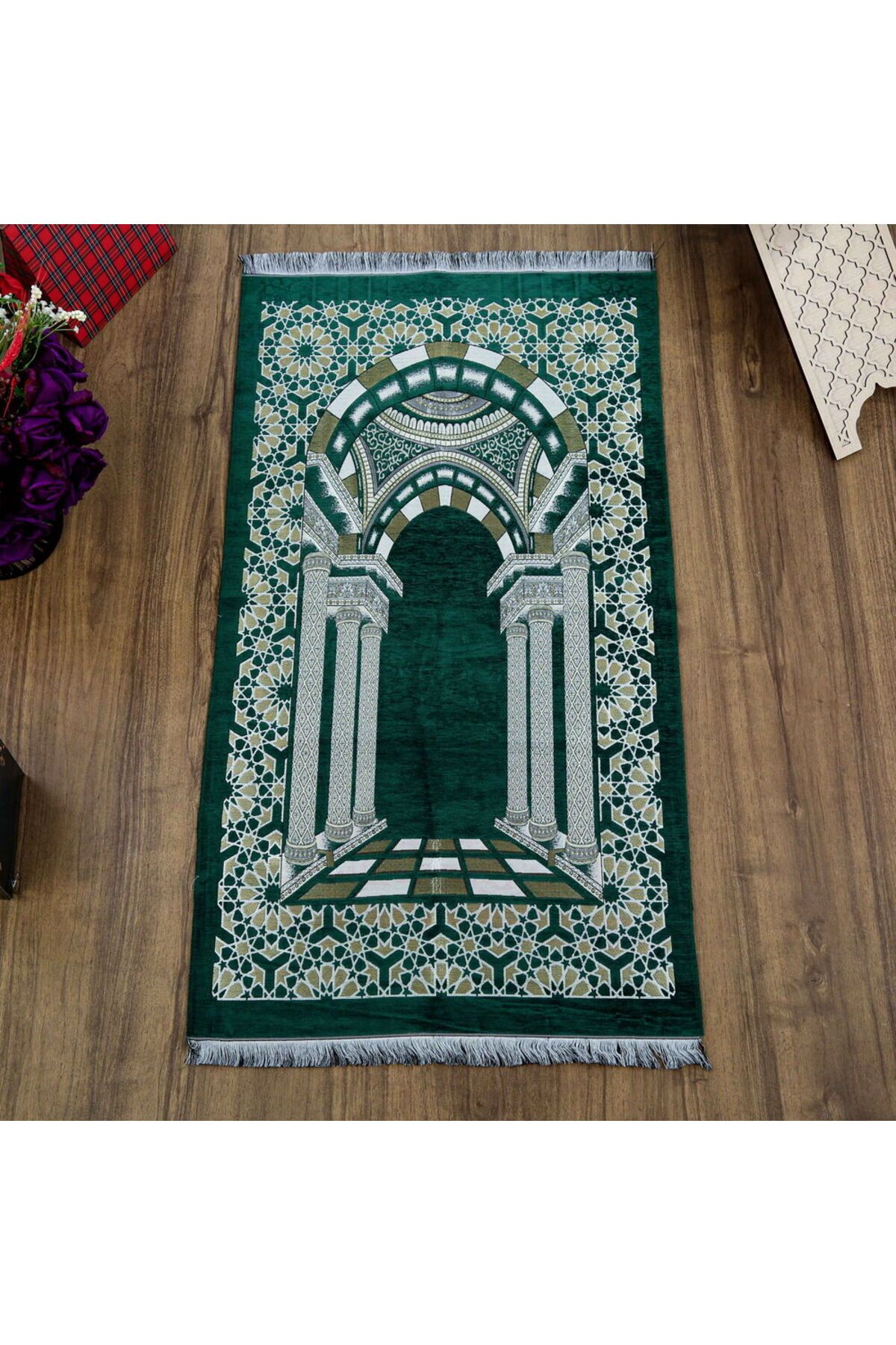 İkranur Medine Lüks Şönil Seccade Yeşil (66x116cm) 520 gr