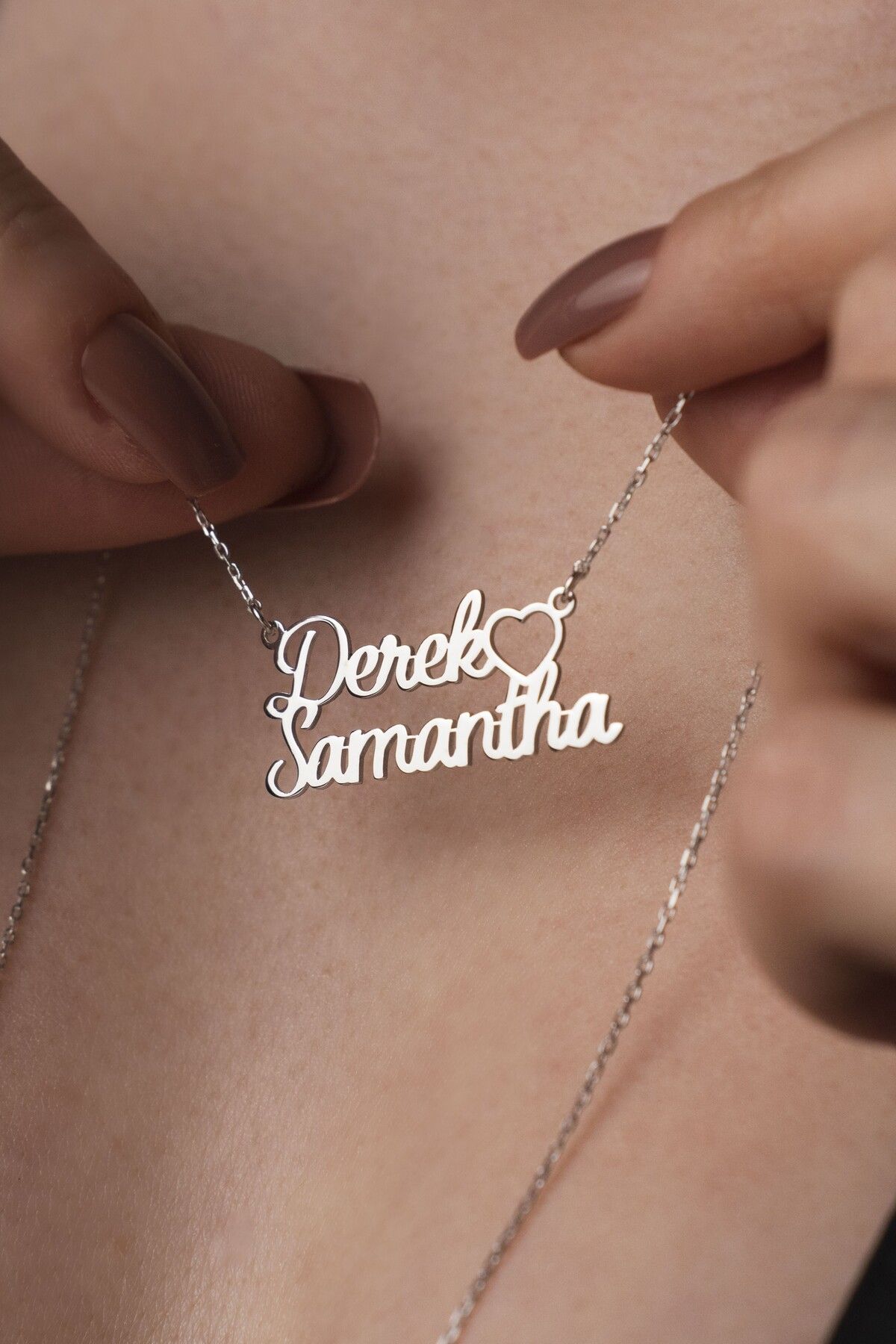 TigerxlJewellery 925 Ayar Gümüş Kişiye Özel Çift İsimli Kolye