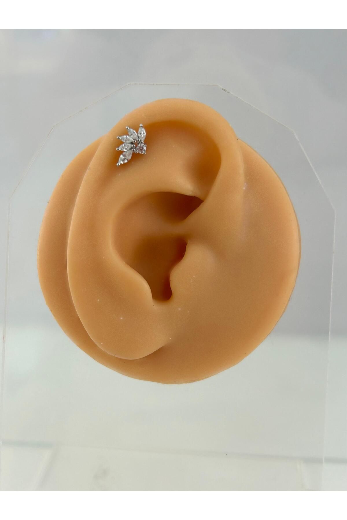 Siminkari 925 Ayar Gümüş Üzerine Rodyum Kaplama Taşlı 5 Yaprak Silver Piercing Tragus Helix