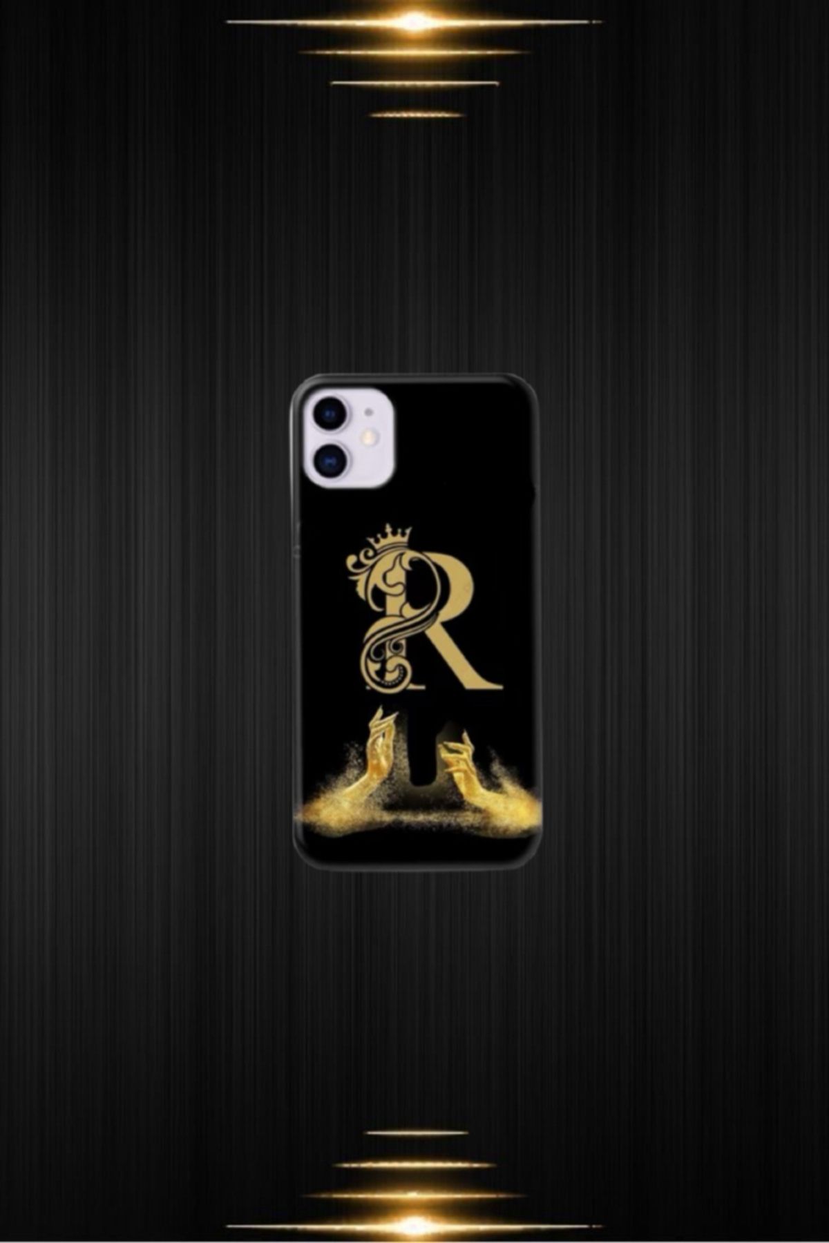 RD Mağaza Siyah Desenli Gold R Harfi IP 12
