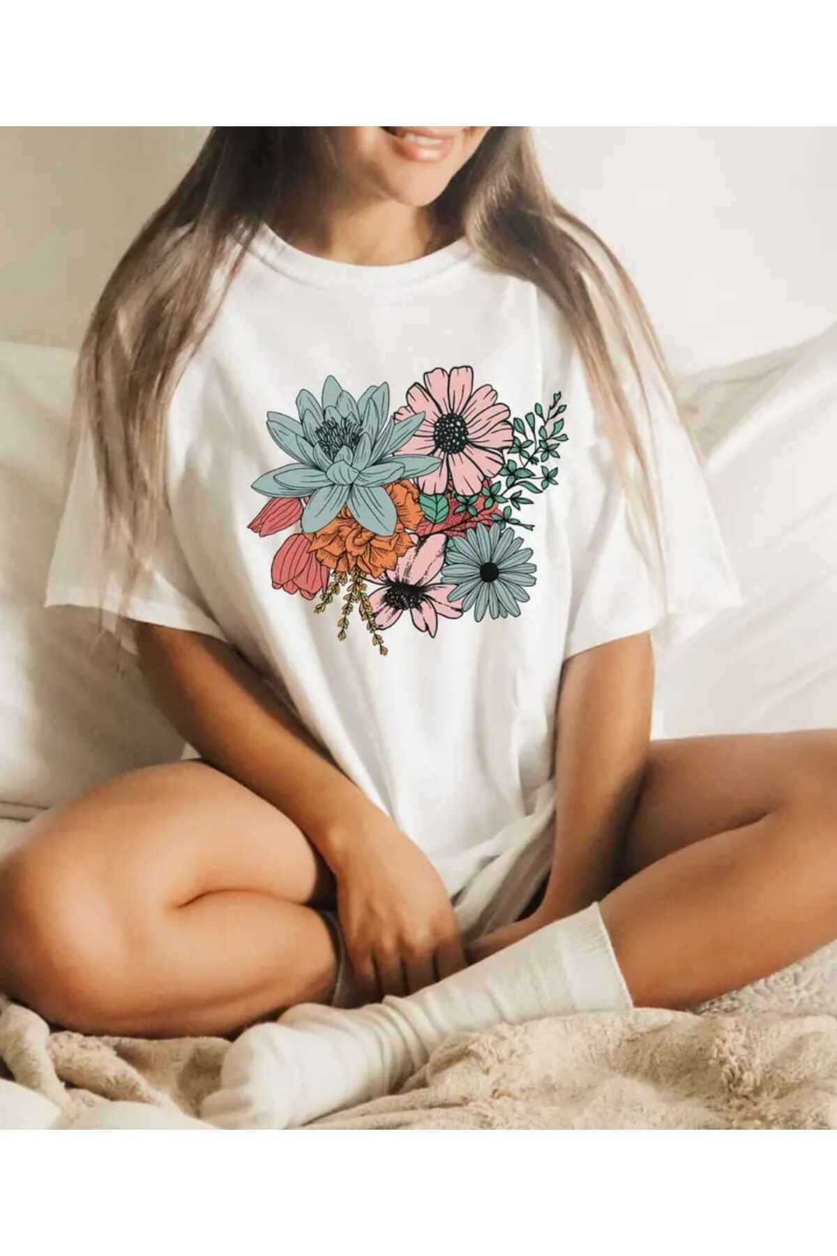 Boi Çiçek Baskılı Oversize Salaş Boyfriend T-shirt