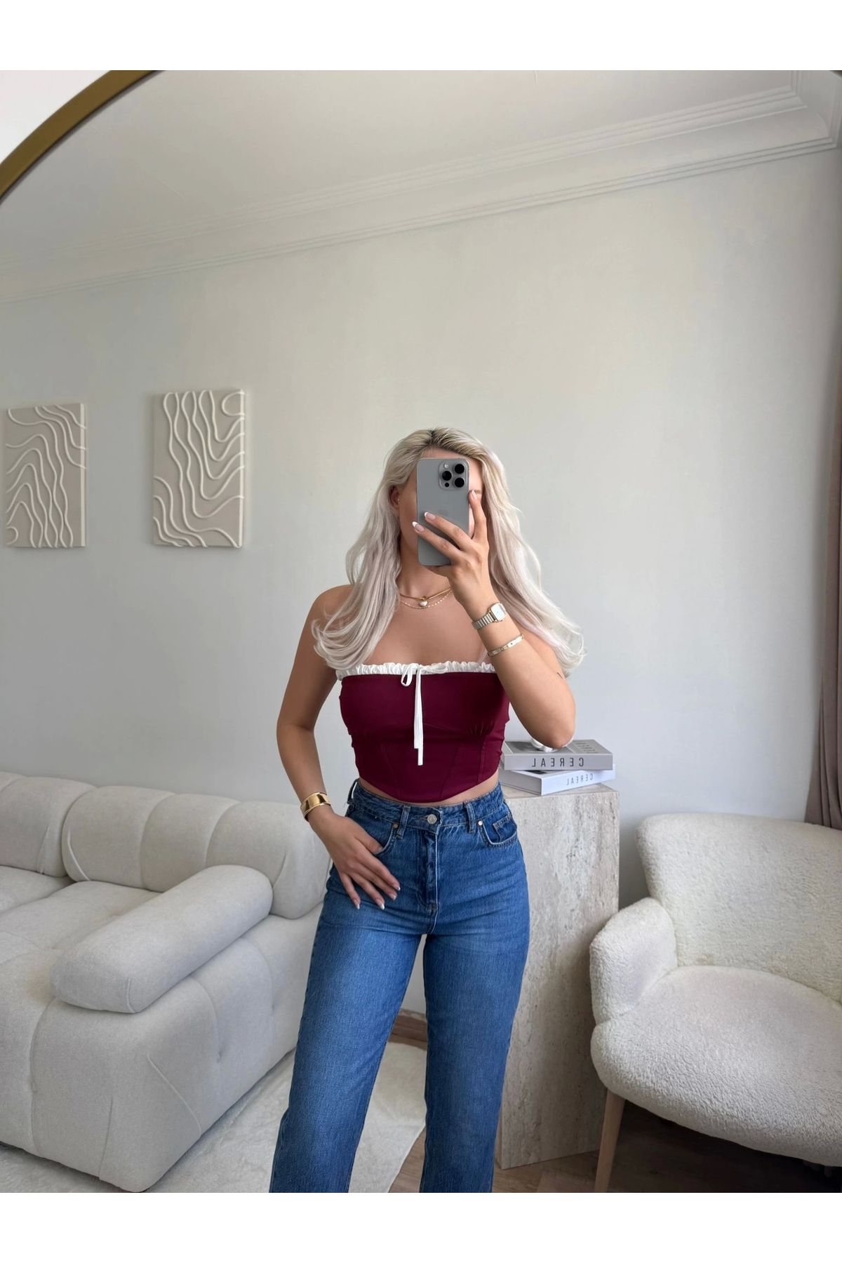 Zora Butik Bağlamalı Straplez Crop-Mürdüm