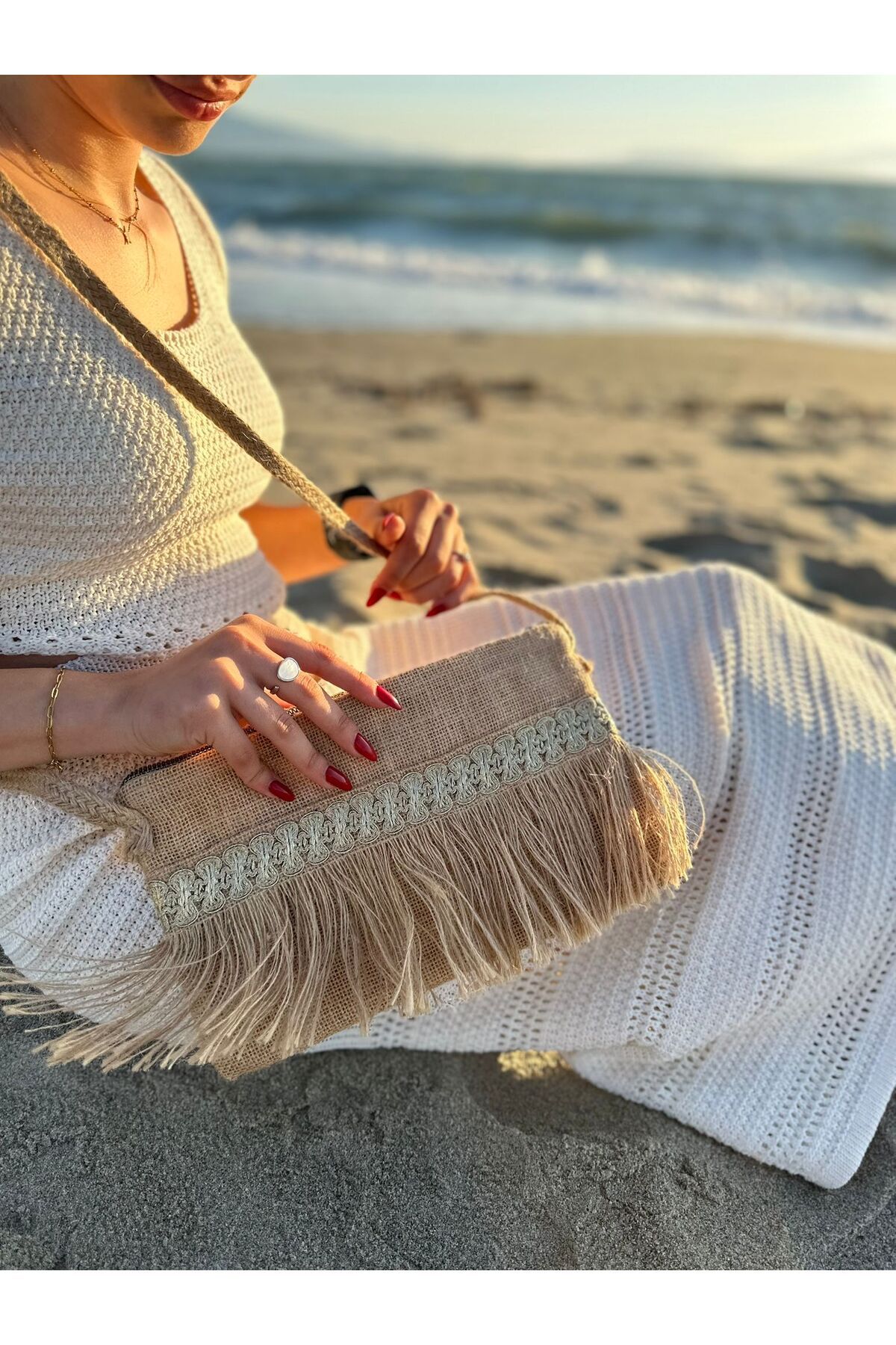 Myra Kadın Jüt Püsküllü Bohem Portföy & Clutch Çanta