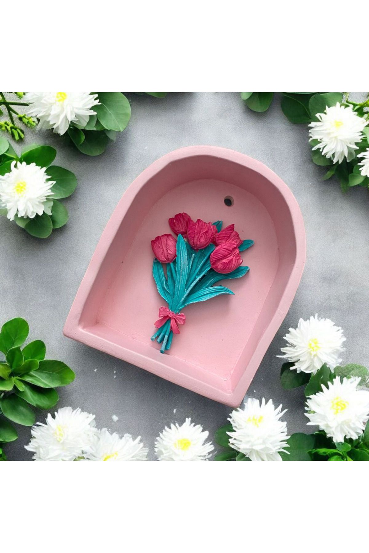 Season to Shine Üç Boyutlu Pembe Lale Süslemeli Pembe Duvar/Masa Üstü Seramik Obje