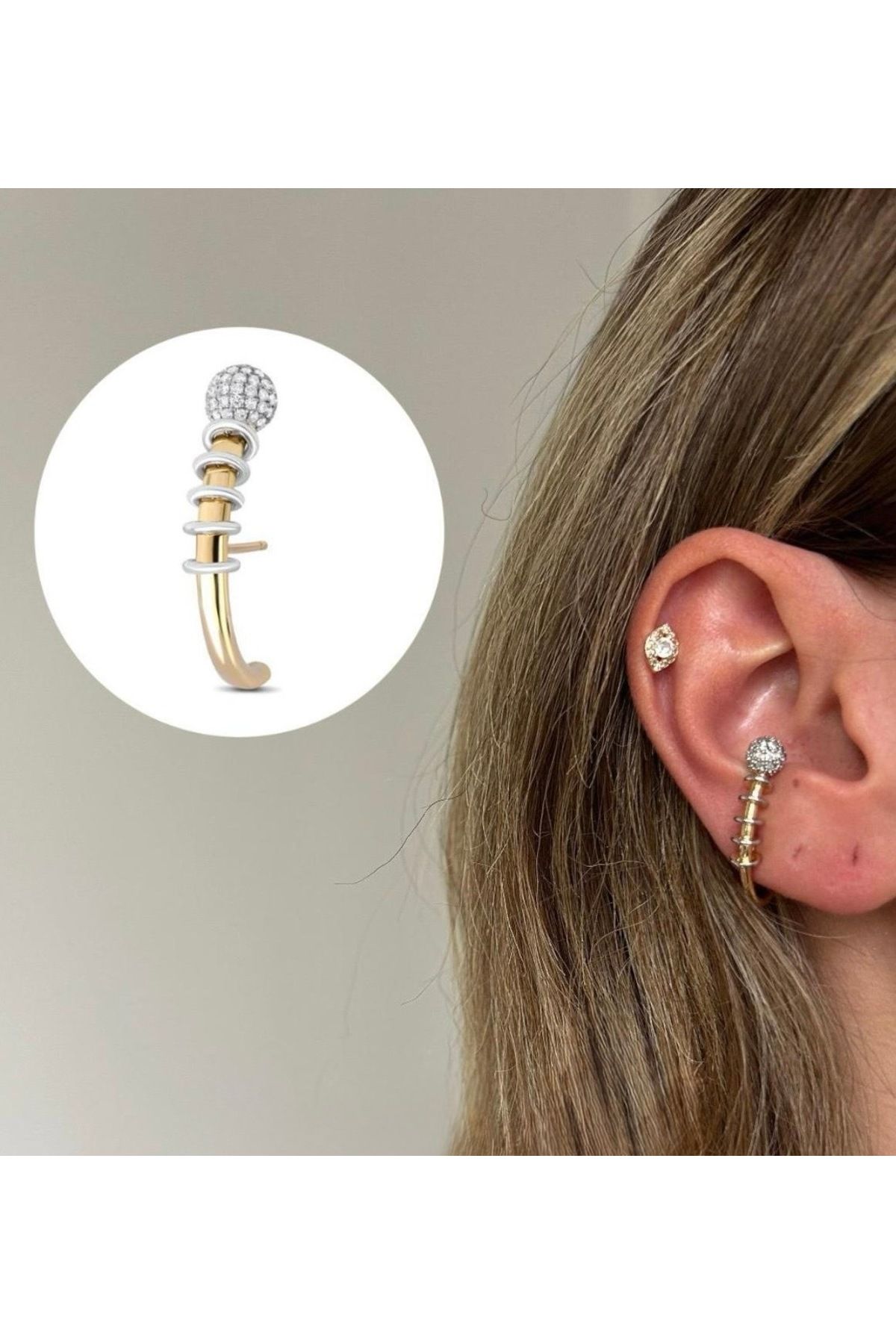 kems jewels Tasarım Model Zirkon Taşlı Dorika Detaylı Çelik Küpe