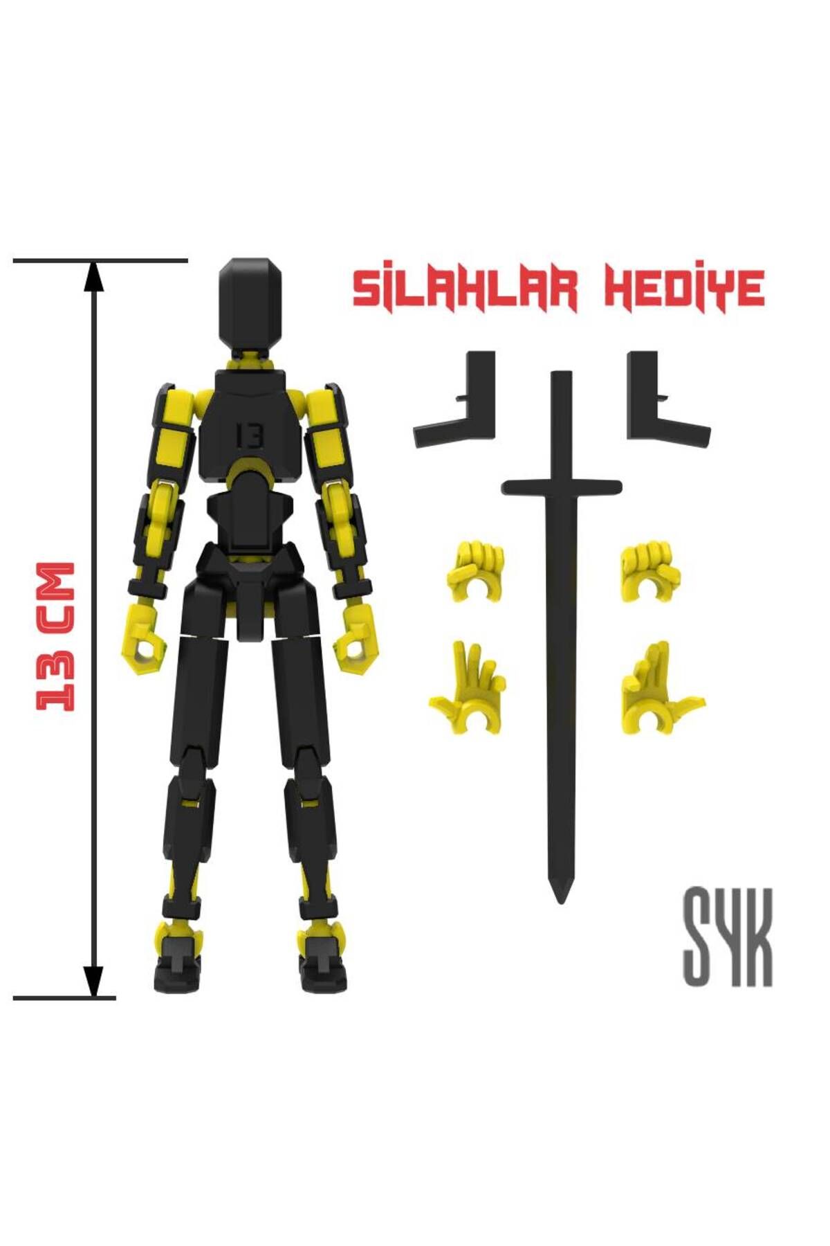 SYK Design Robot 13 Dummy Siyah Sarı Tüm Eklemleri Hareketli Aksiyon Figürü Oyuncak