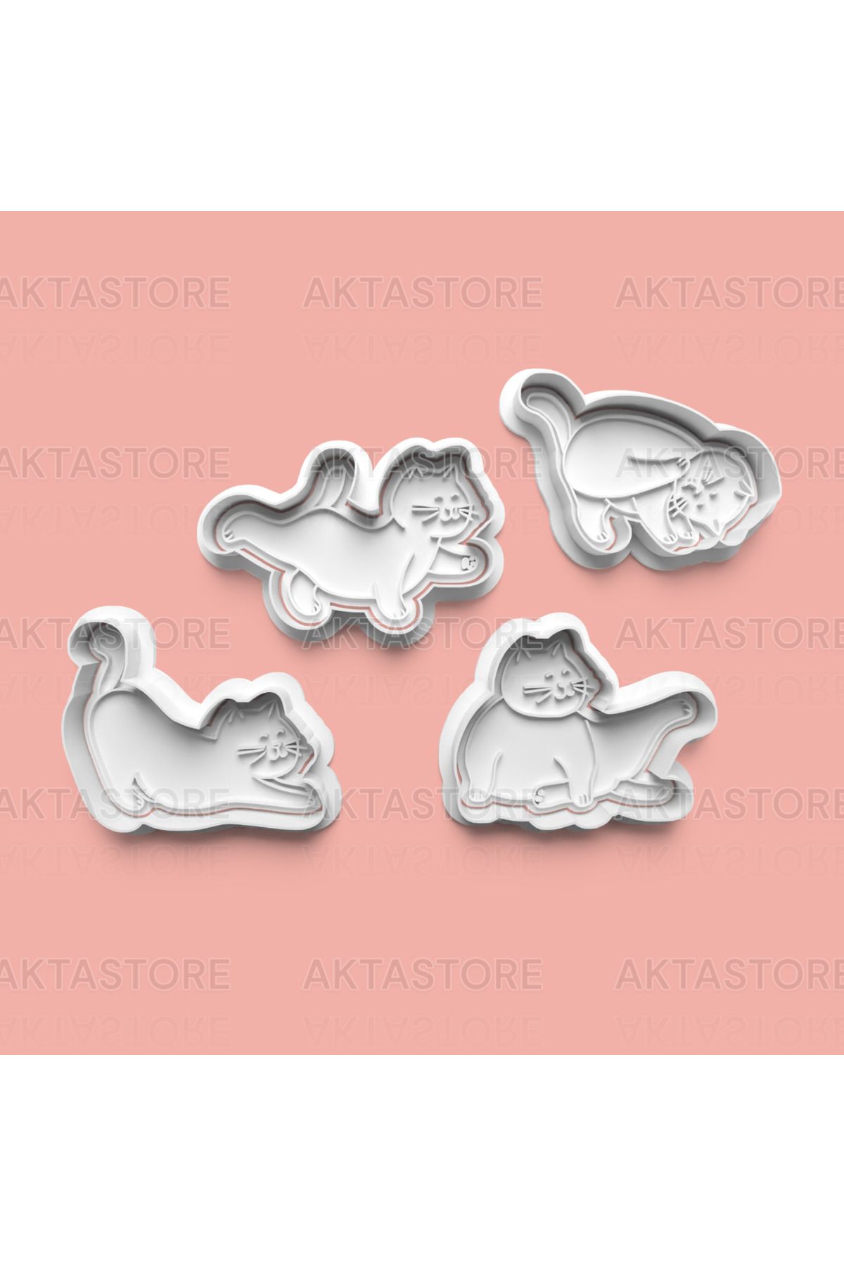 AKTASTORE Yoga Yapan Kedi Kurabiye Kalıbı 4'lü set