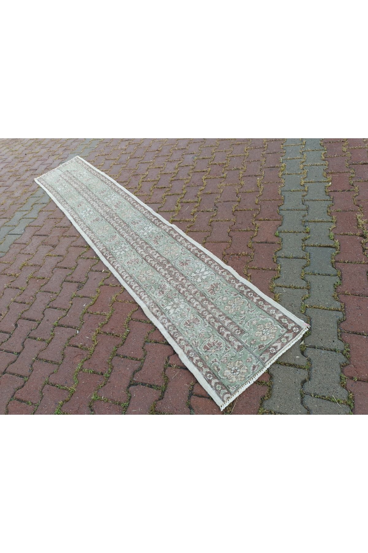 ŞAHMERDANOĞLU 53 x 290 Cm El Dokuması Vintec-Eskitme Dar Kısa Yolluk Halı, Antreye Bohem Dekor DML